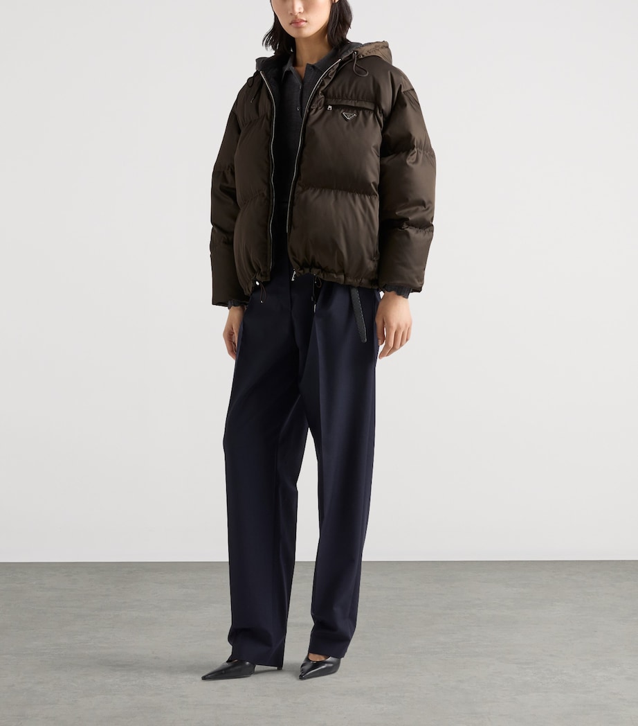 Prada Womens Re-Nylon Hooded Down Jacket Brown Image 2