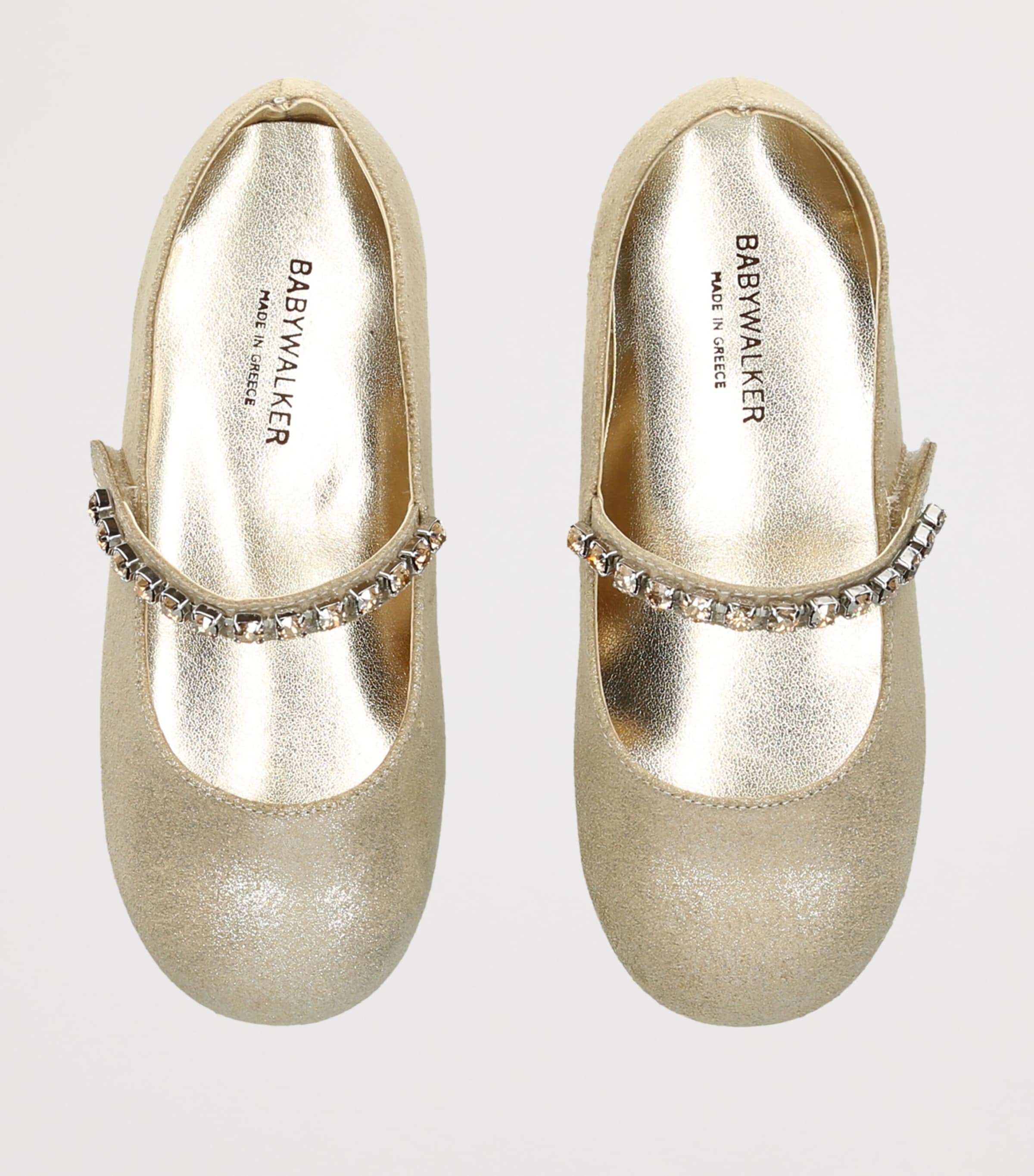 BabyWalker Leather Crystal-Strap Ballet Flats Gold Image 3