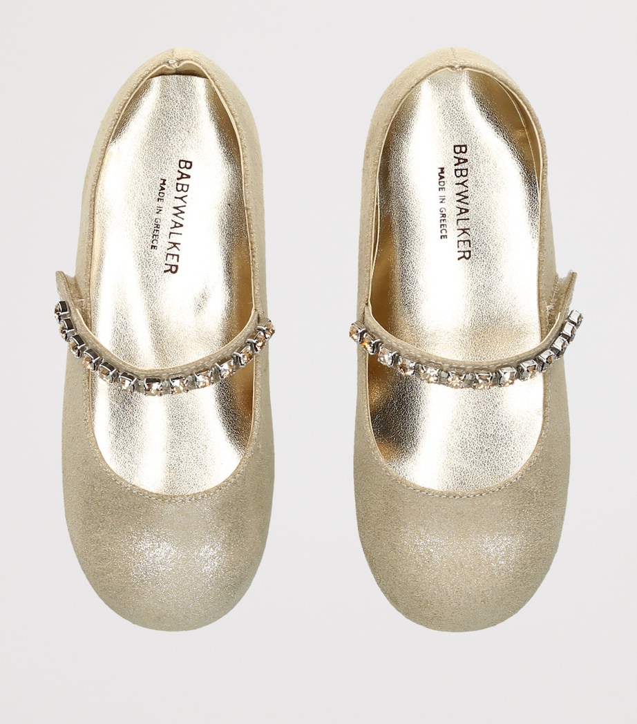BabyWalker Leather Crystal-Strap Ballet Flats Gold Image 3