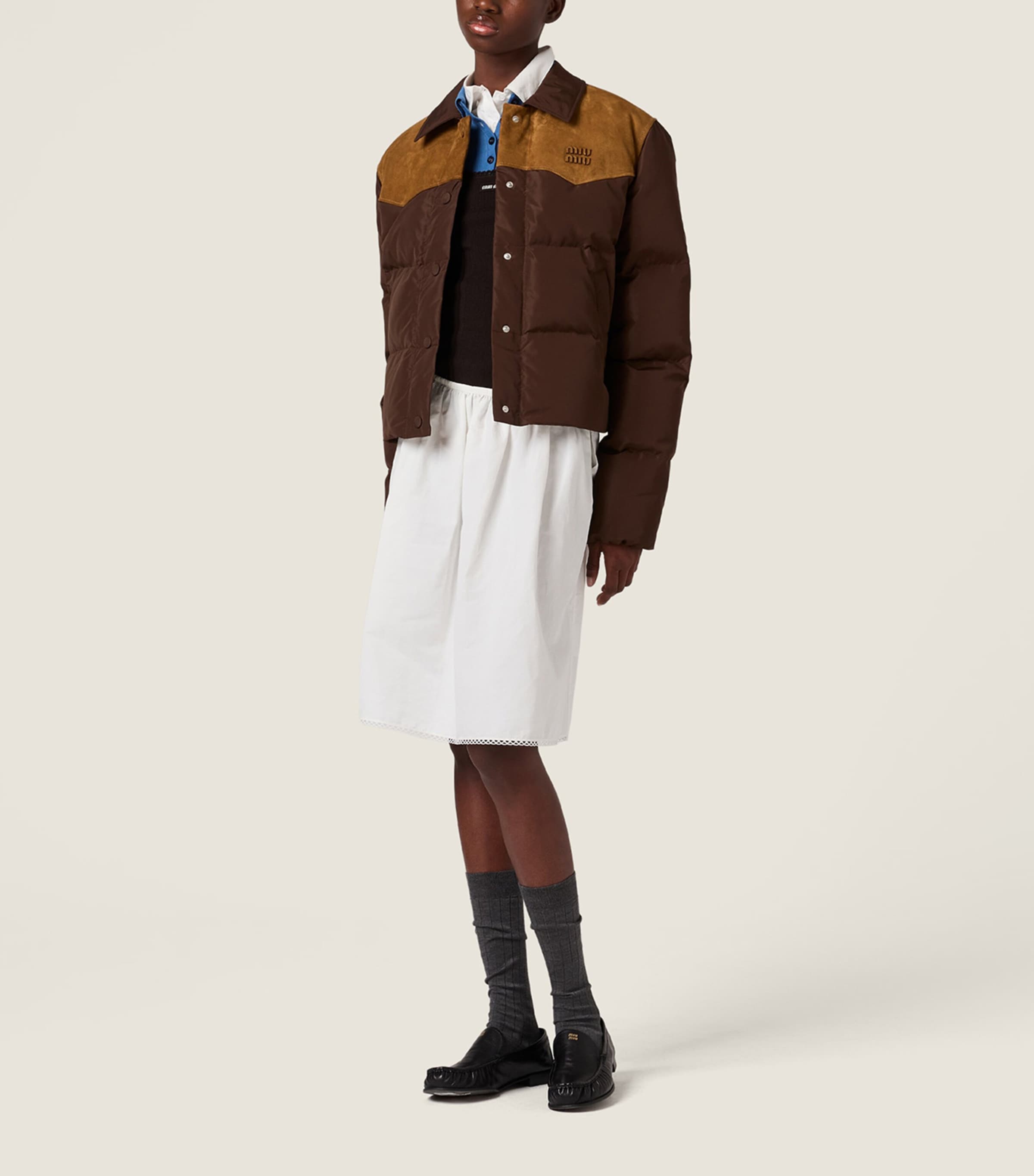 Miu Miu Womens Leather-Trim Down-Filled Jacket Image 2