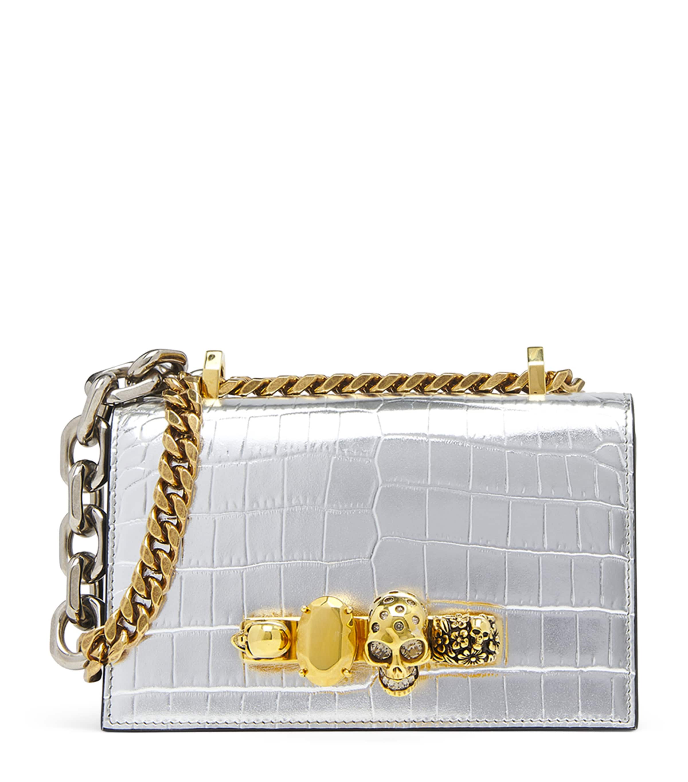 Alexander Mcqueen Mini Jeweled Croc-embossed Satchel Bag
