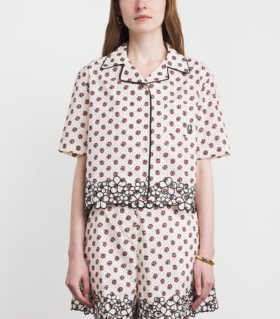 Claudie Pierlot Womens Cotton Poplin Embroidered Shirt Light Print Image 4