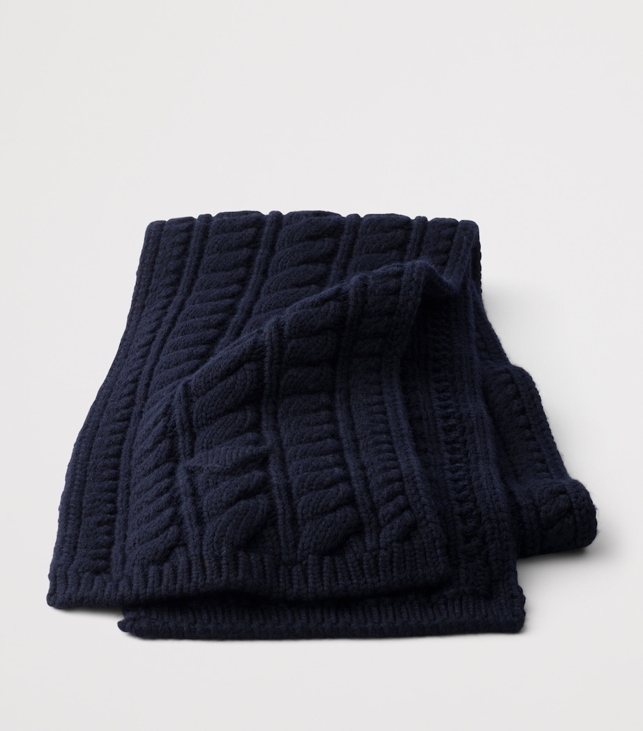 Prada Virgin Wool Cable-Knit Scarf Blue Image 3