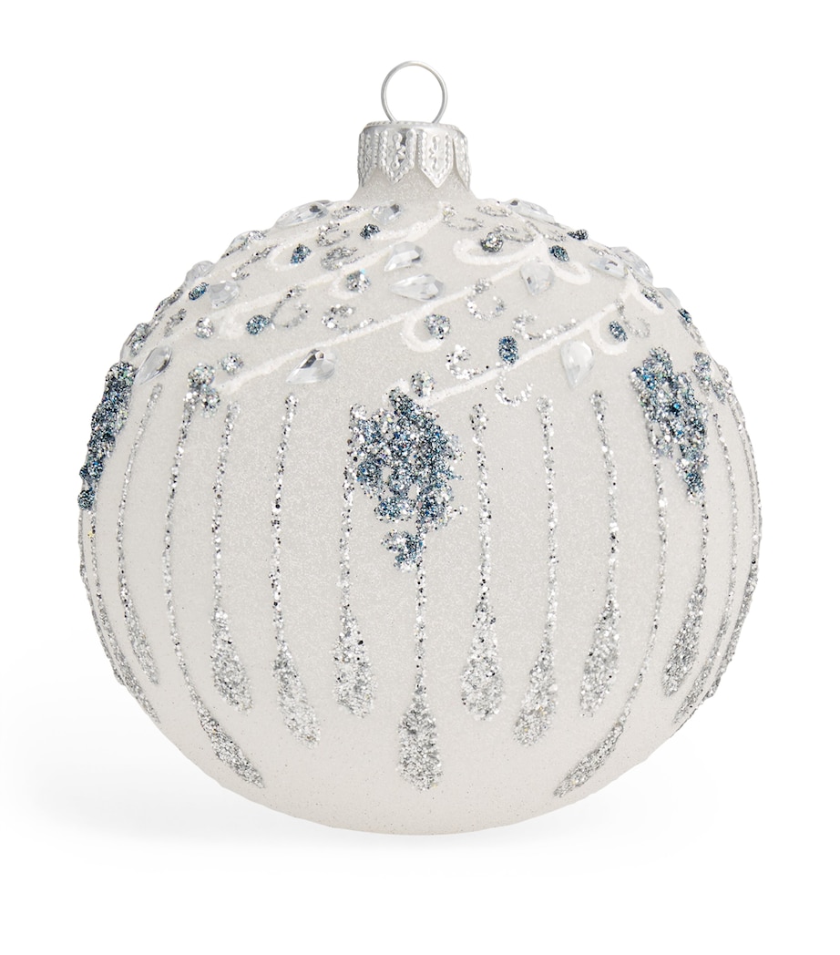 Harrods Glass Embellished Bauble (11cm) White Image 1