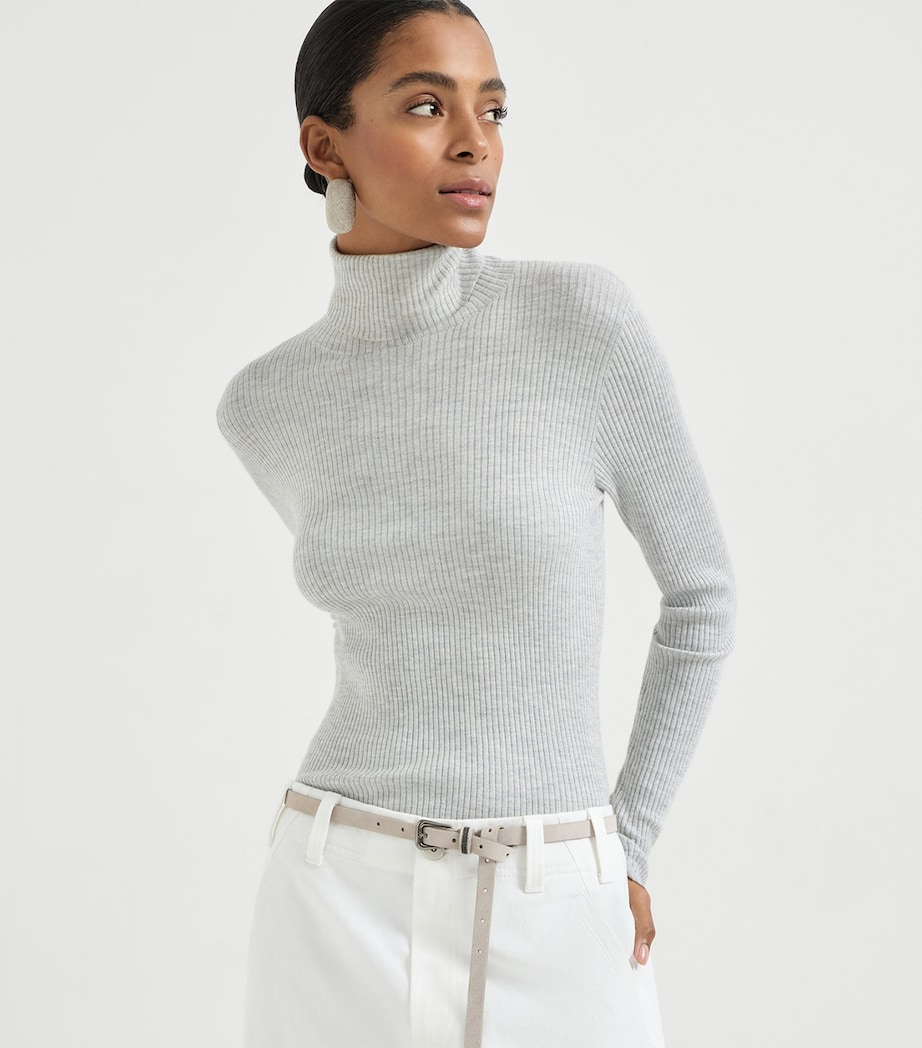 Brunello Cucinelli Womens Cashmere-Silk-Blend Rollneck Sweater Image 3