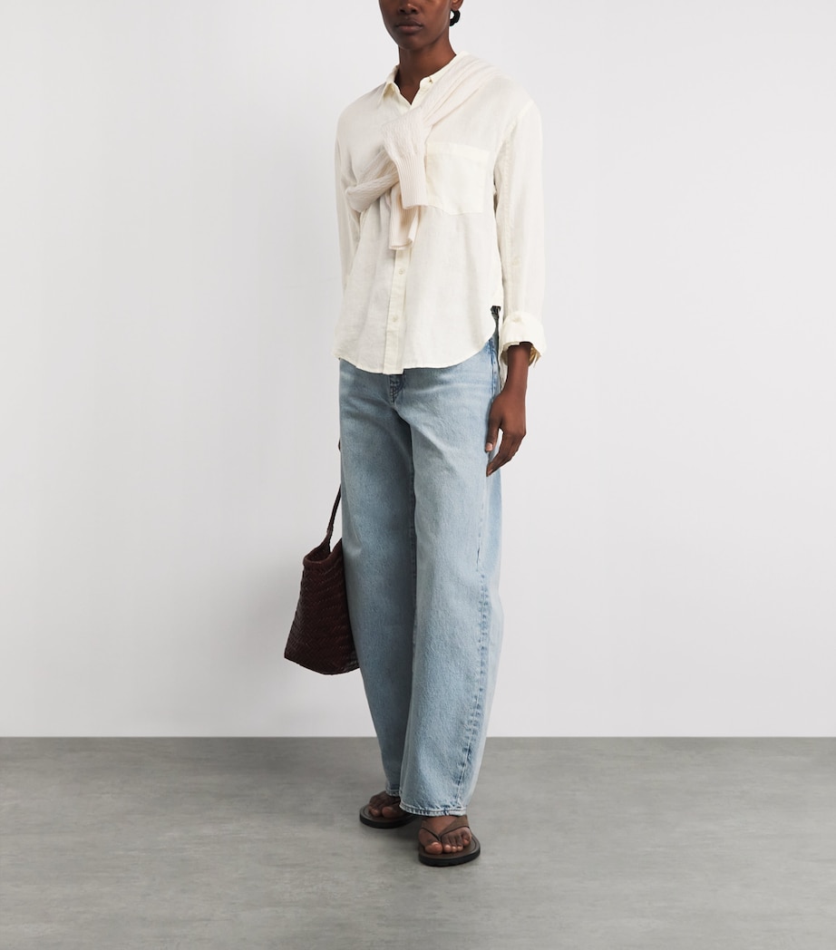 Citizens of Humanity Womens Linen Shrunken Kayla Shirt Vanilla Cream Image 2