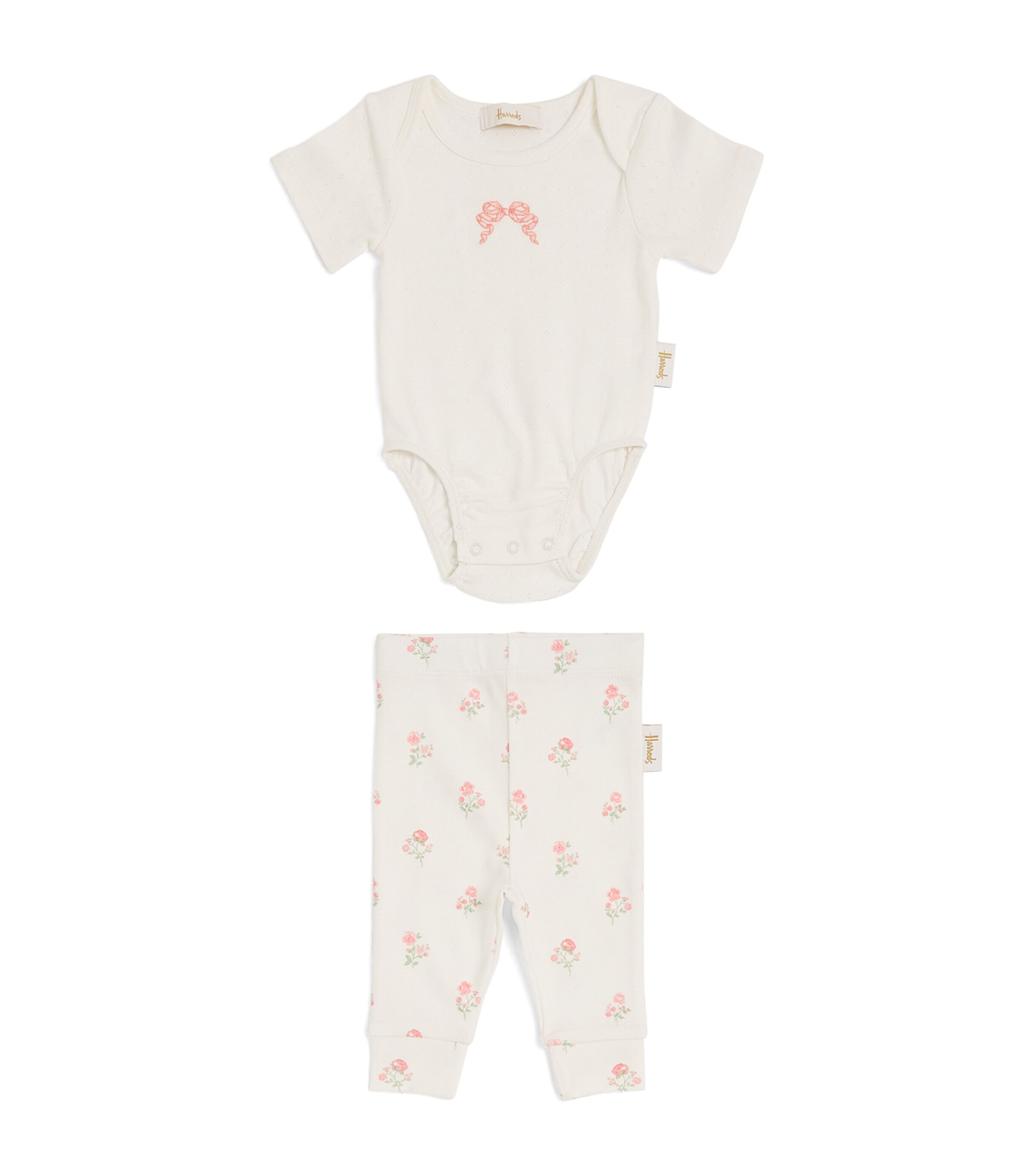 Harrods Floral Bodysuit and Trousers Gift Set (0-18 Months) Ivory Image 1