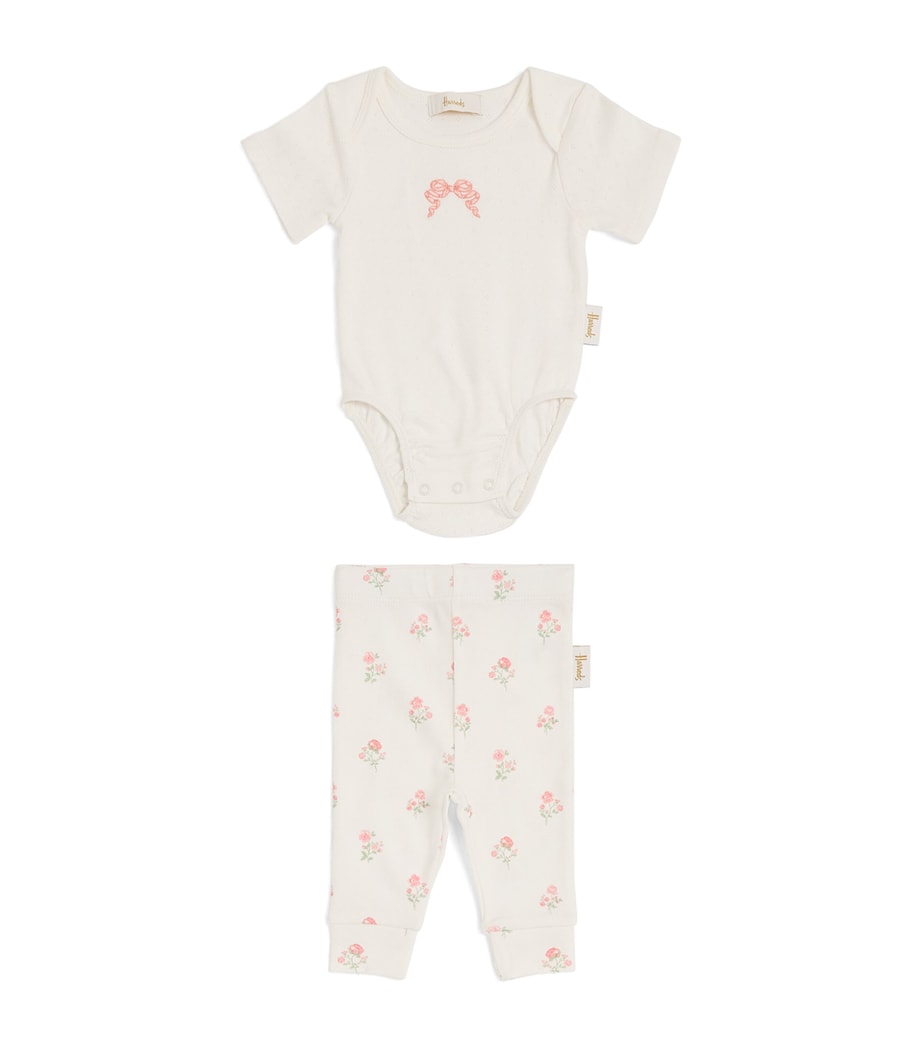 Harrods Floral Bodysuit and Trousers Gift Set (0-18 Months) Ivory Image 1
