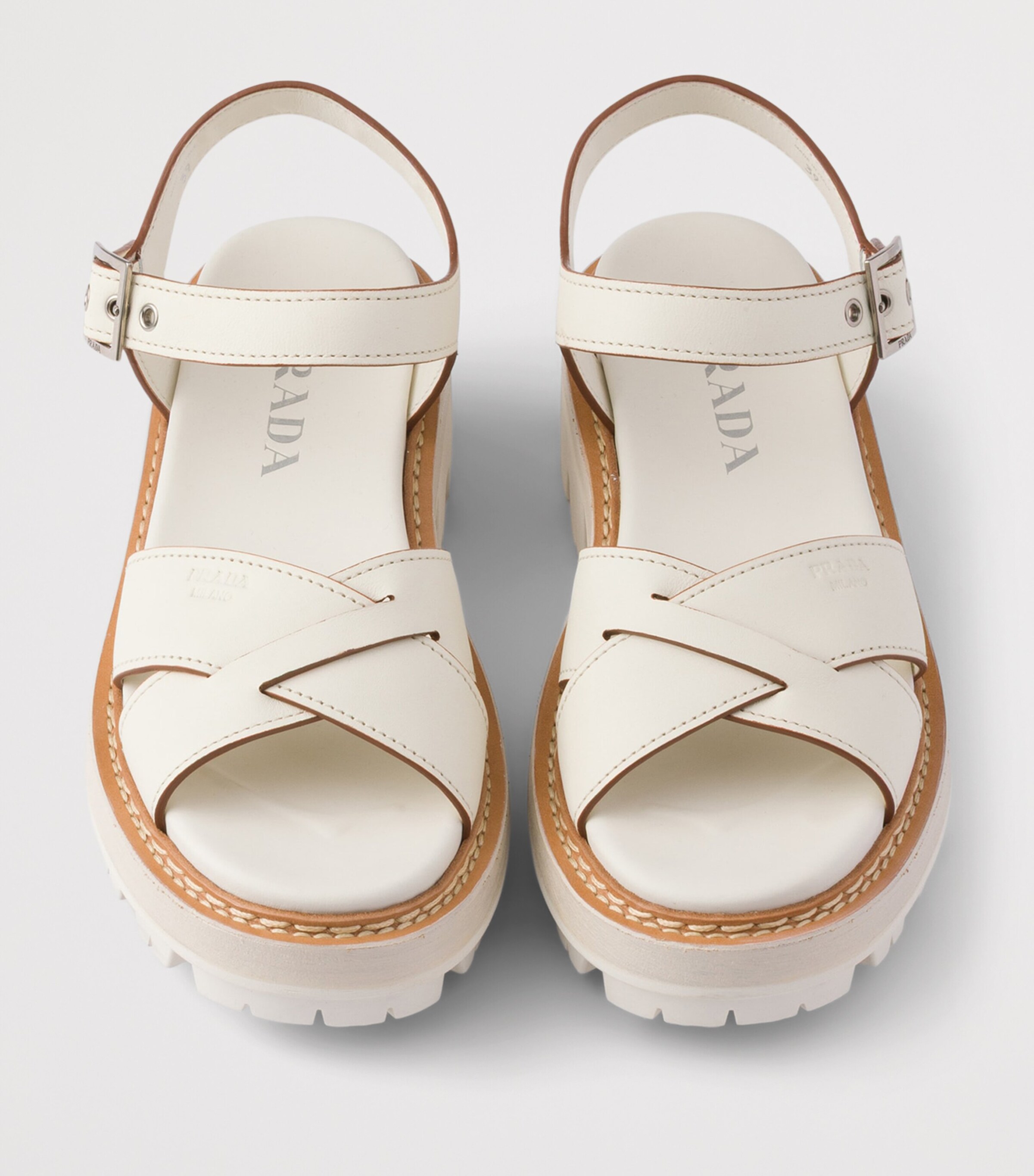 Prada Lambskin Platform Sandals 55 Neutral Image 4