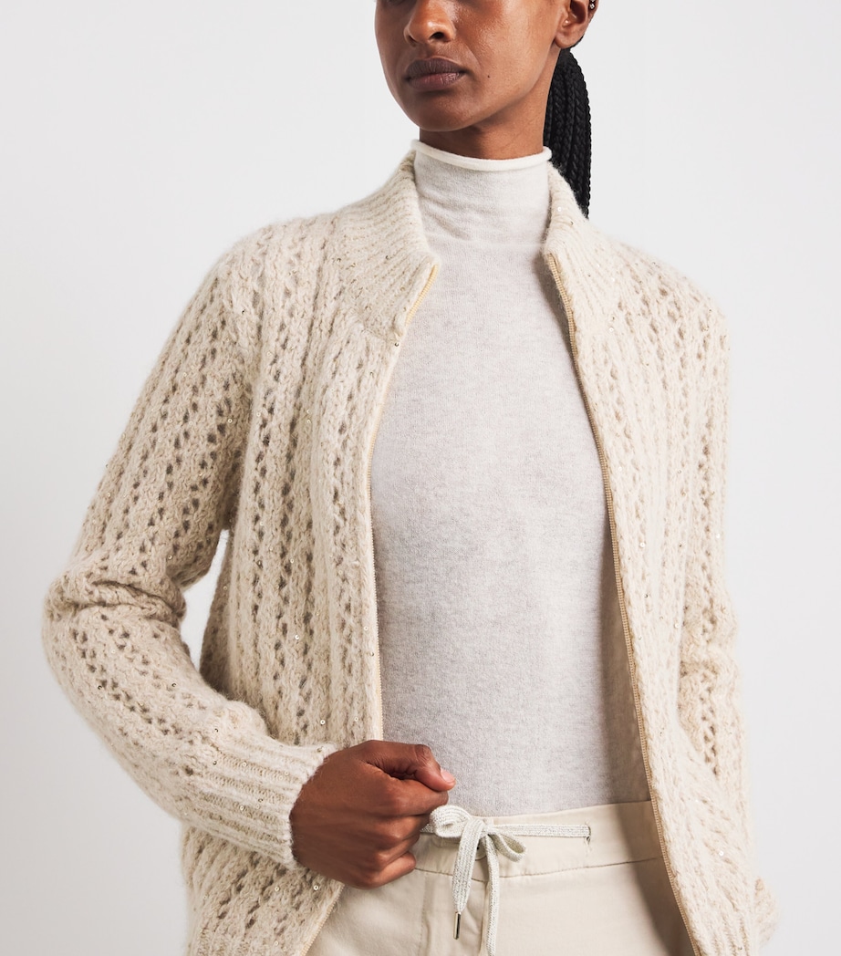 Wool-Blend Sequin Zip-Up Cardigan SABBIA Image 6
