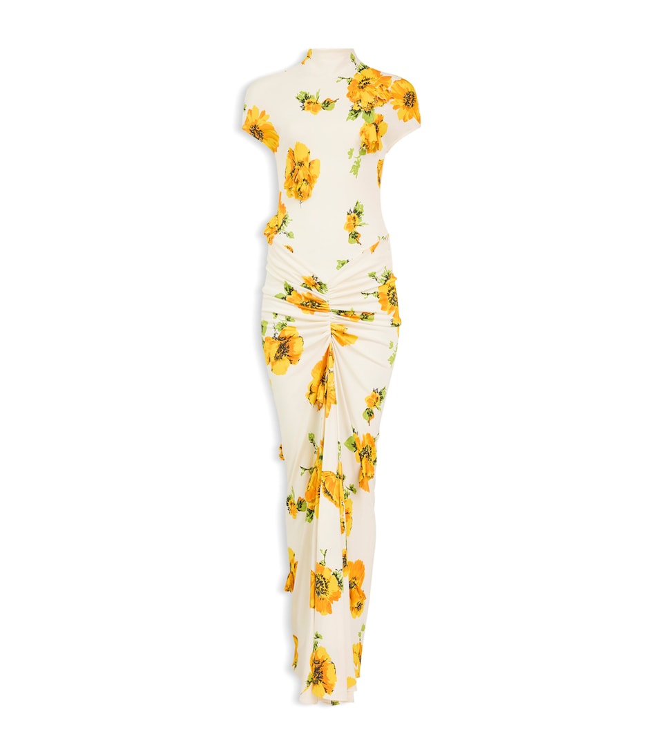 Alaïa Floral Draped Maxi Dress White/yellow