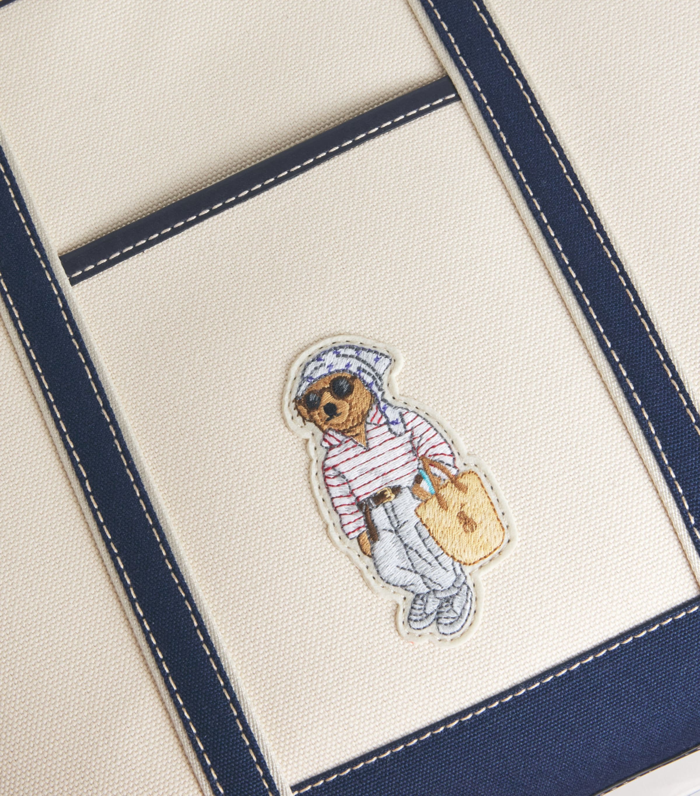 Polo Ralph Lauren Small Canvas Polo Bear Tote Bag Ecru/newport Navy Image 5