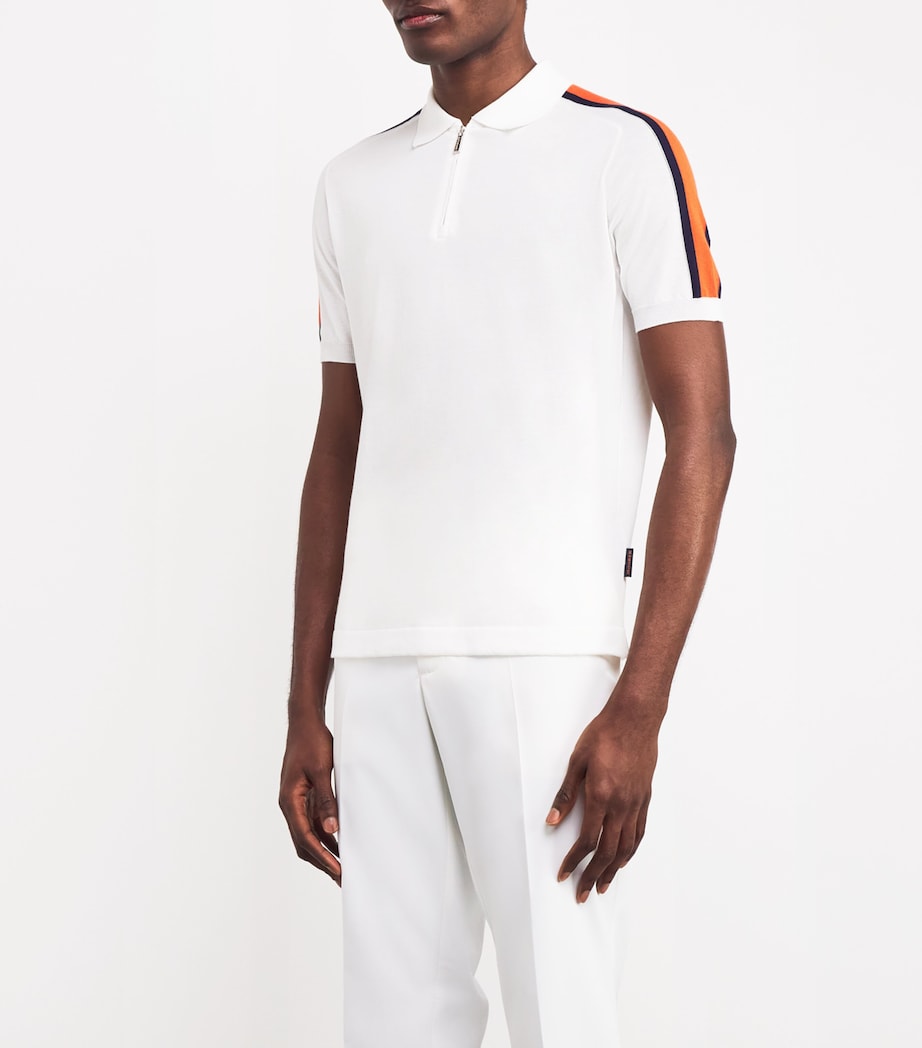 Stripe-Detail Zip-Up Polo Shirt V3430-BIANCO/ARANCIO Image 3