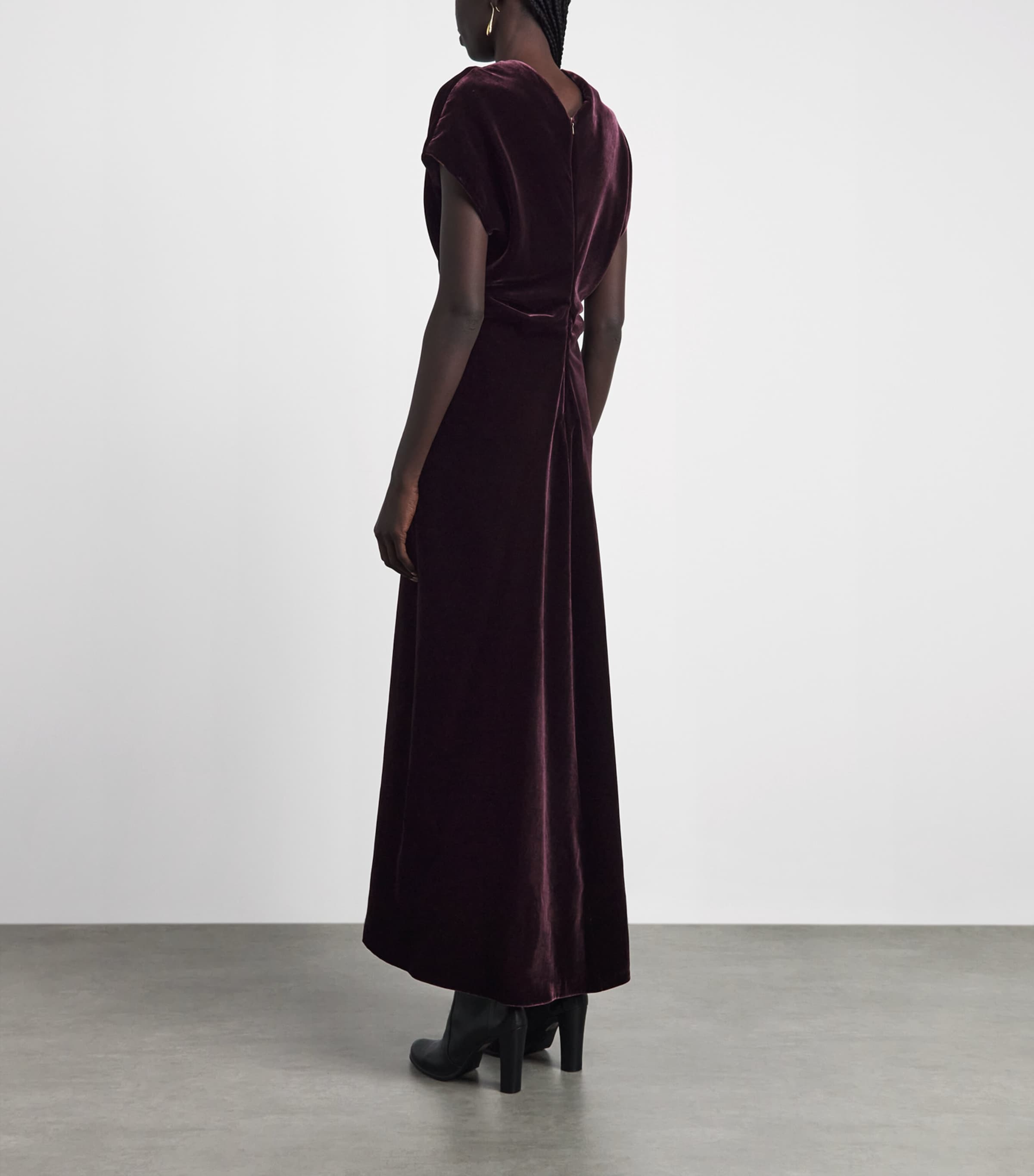 Agnona Womens Velvet Gathered Midi Dress Brgndy Image 4