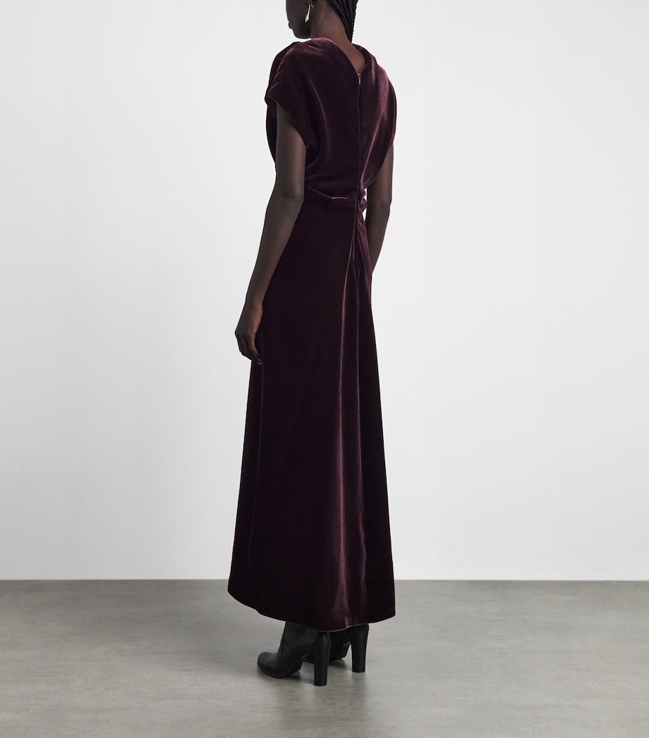 Agnona Womens Velvet Gathered Midi Dress Brgndy Image 4
