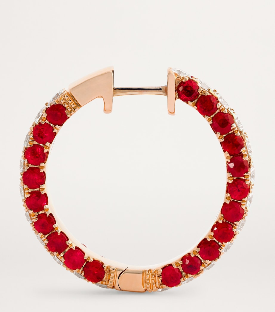 Rose Gold, Diamond and Ruby Three-Sided Hoop Earrings ROSE GOLD Image 4