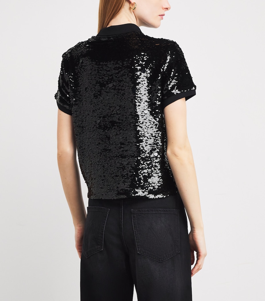 Sequin Cropped Polo Shirt POLO BLACK Image 4