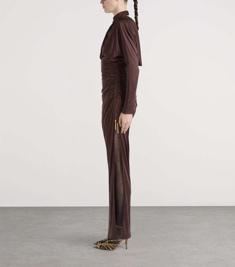 Balmain Womens Draped Long-Sleeve Maxi Dress Brown Marron Image 4