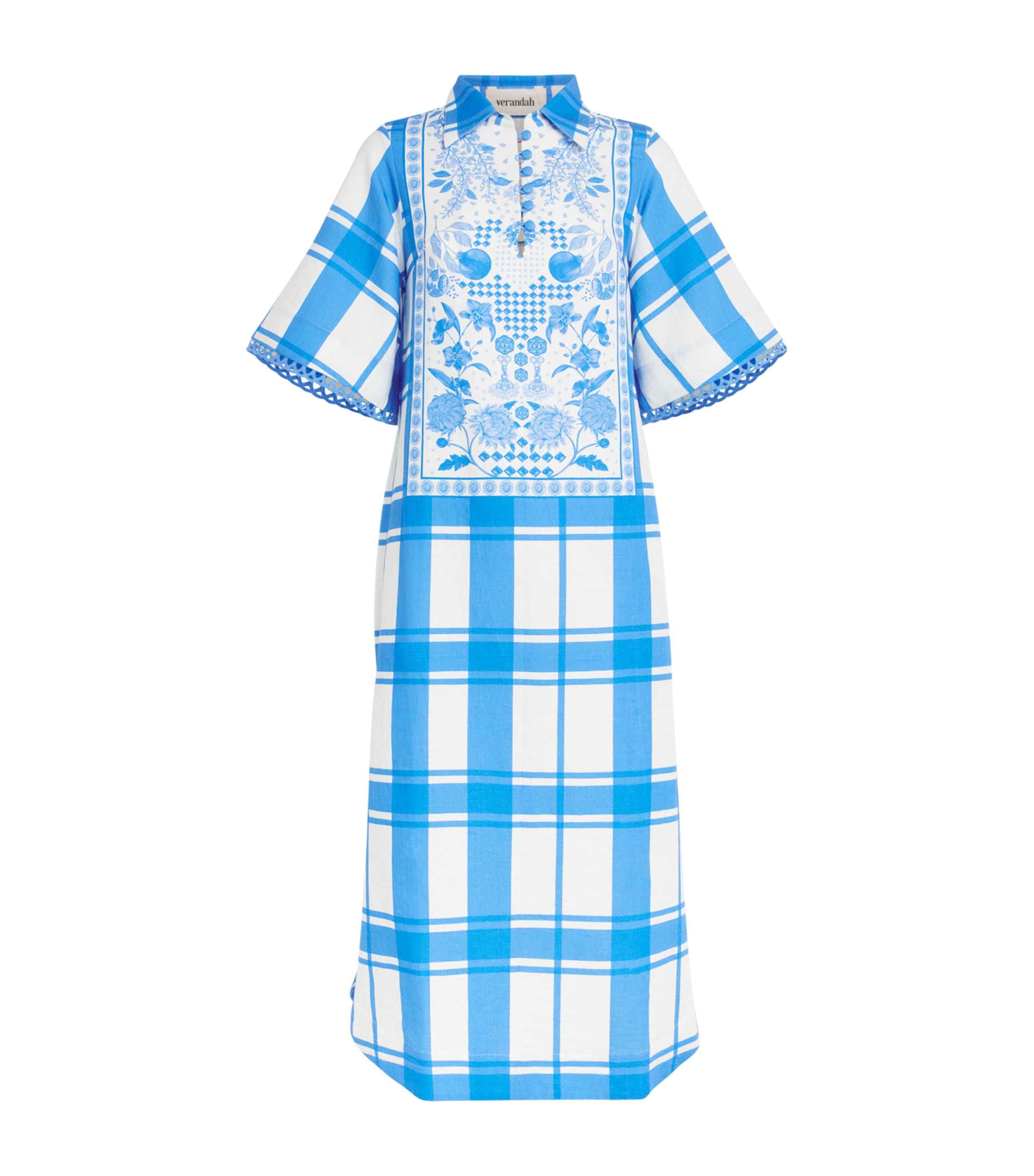 Verandah Womens Printed Collared Tunic Midi Dress Ivry & Blu Mdrs Chks Image 1