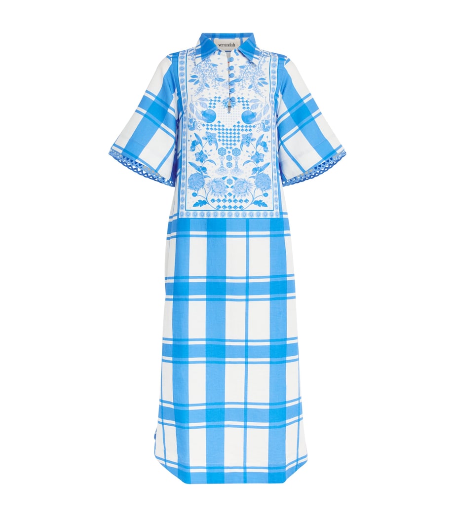 Verandah Womens Printed Collared Tunic Midi Dress Ivry & Blu Mdrs Chks Image 1