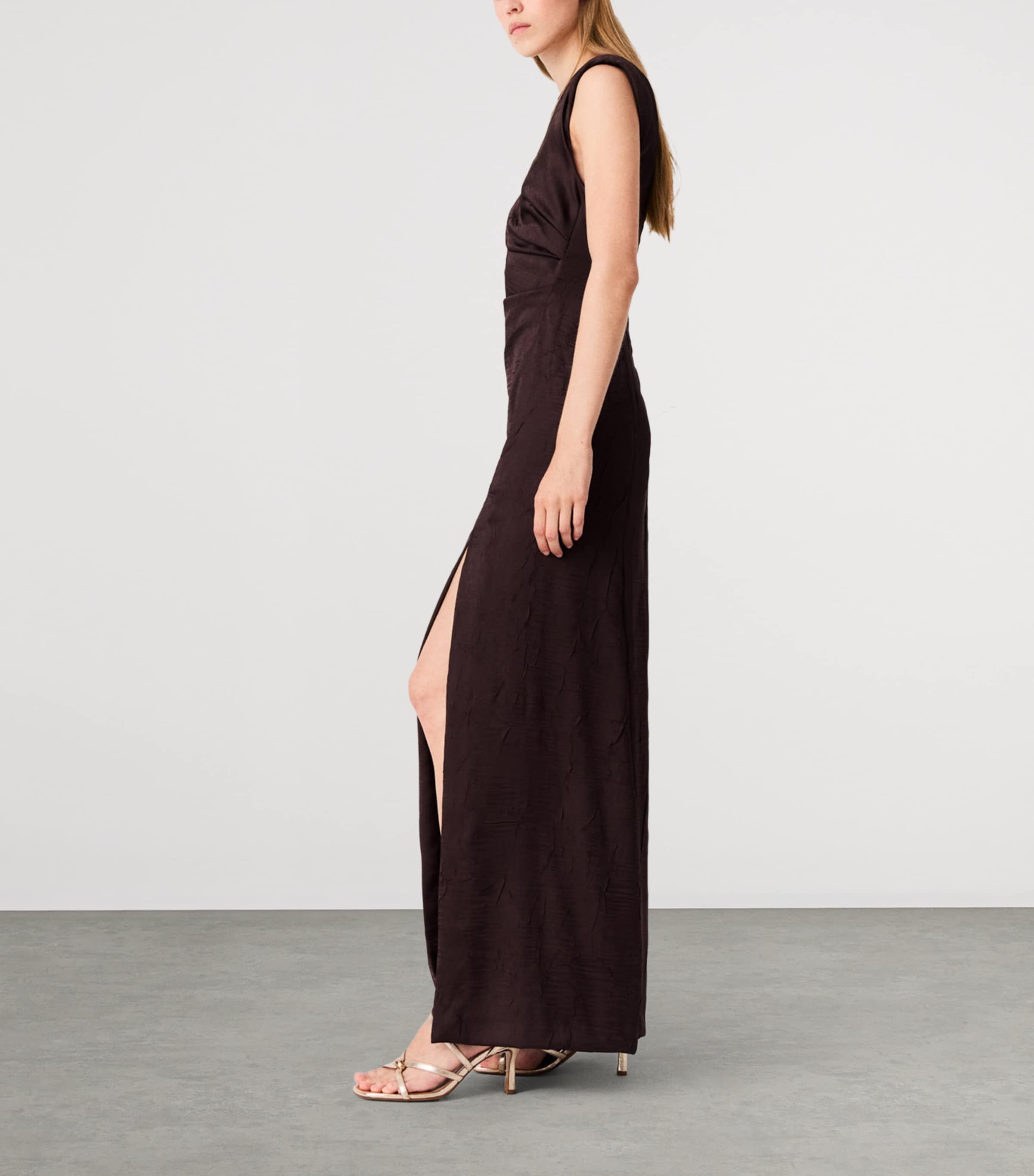 Maje Womens Ruched Sleeveless Midi Dress Brown Image 3