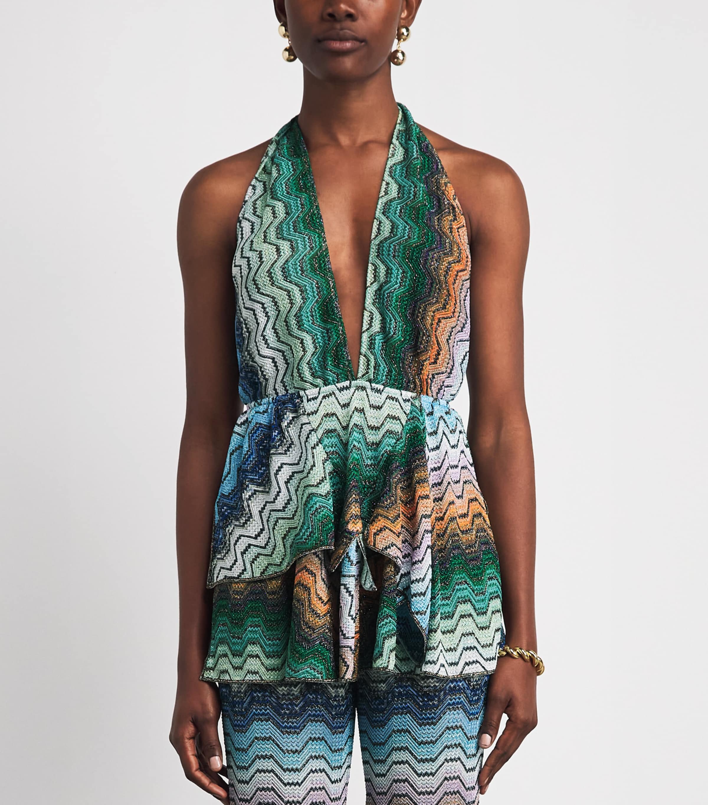 Missoni Womens Metallic Chevron V-Neck Playsuit Smsnq Mlti Blk/gr/or Image 4