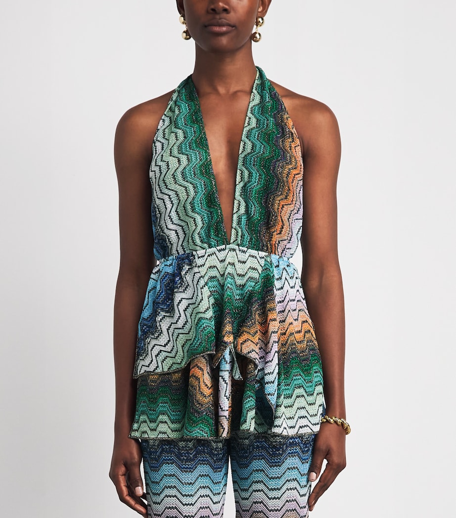 Missoni Womens Metallic Chevron V-Neck Playsuit Smsnq Mlti Blk/gr/or Image 4