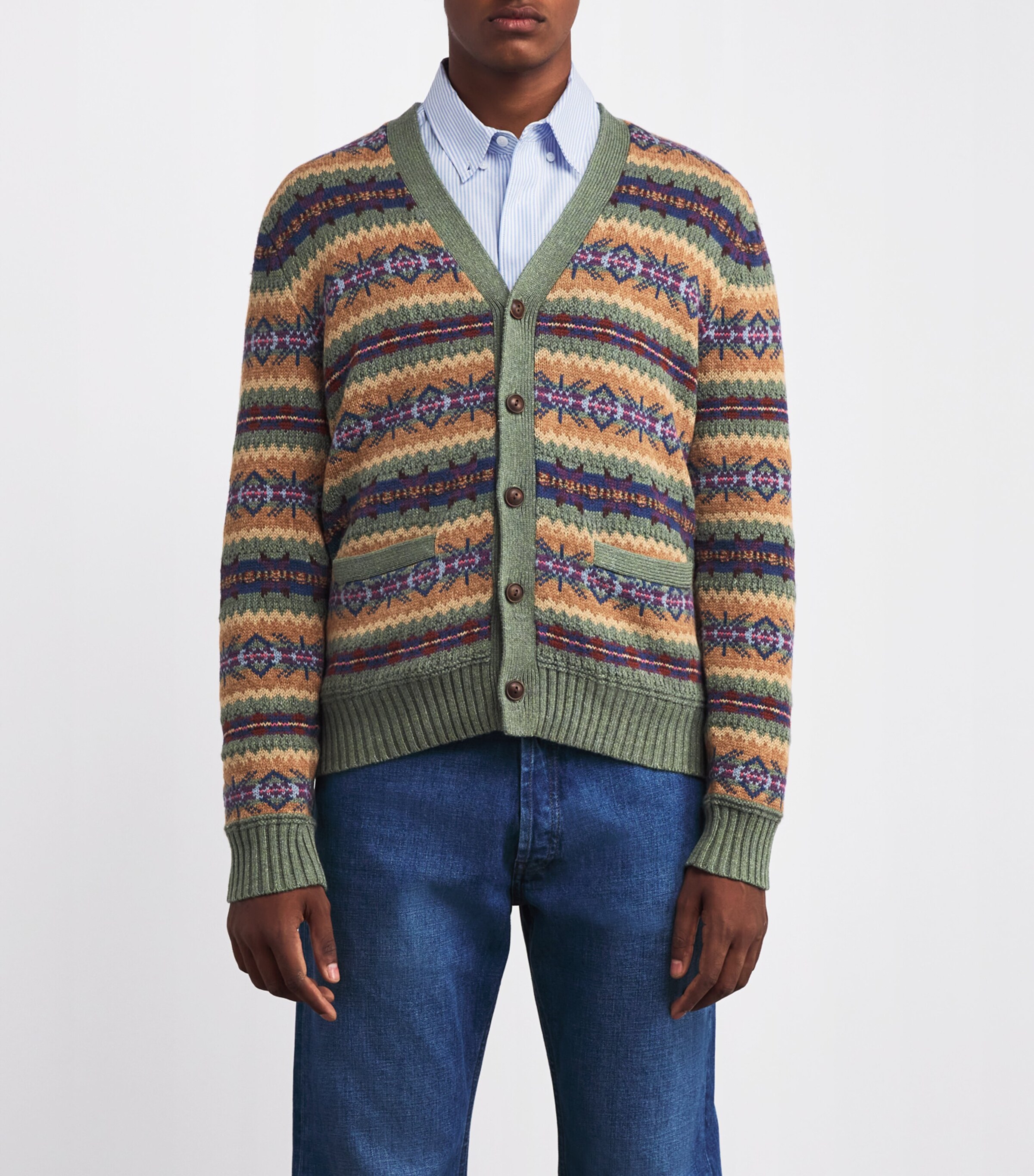 Polo Ralph Lauren Mens Cotton-Wool-Linen Jacquard Cardigan Green Image 3