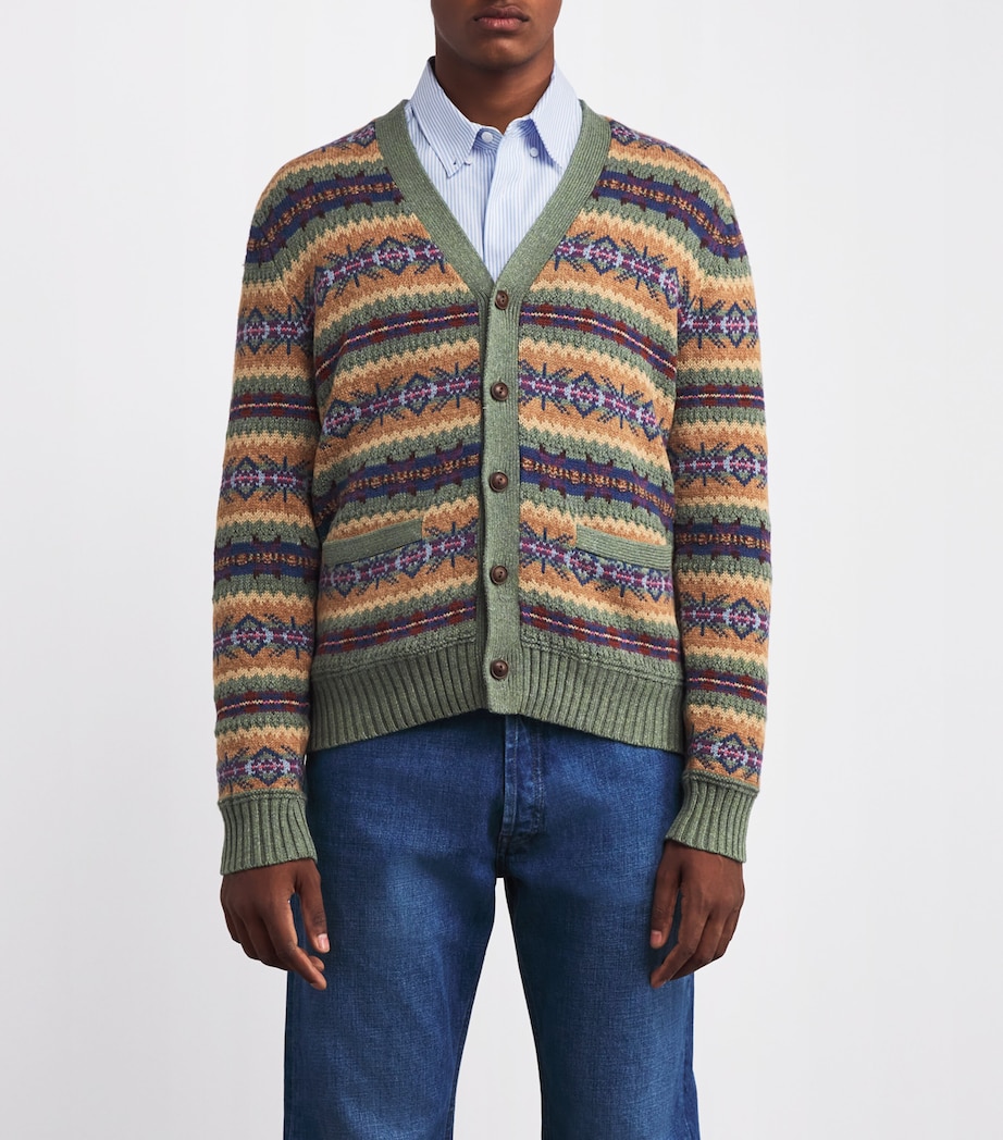 Polo Ralph Lauren Mens Cotton-Wool-Linen Jacquard Cardigan Green Image 3