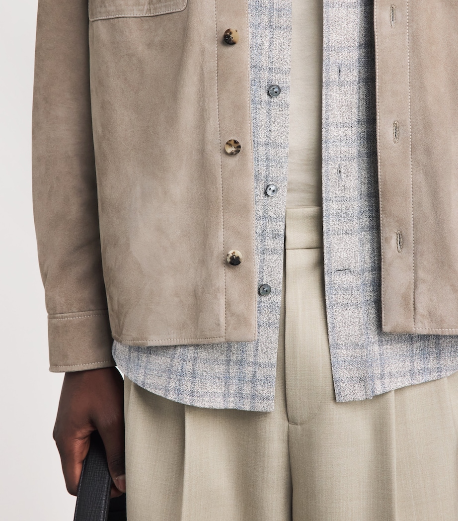 Agnona Mens Suede Overshirt Warm Grey Grey Image 3