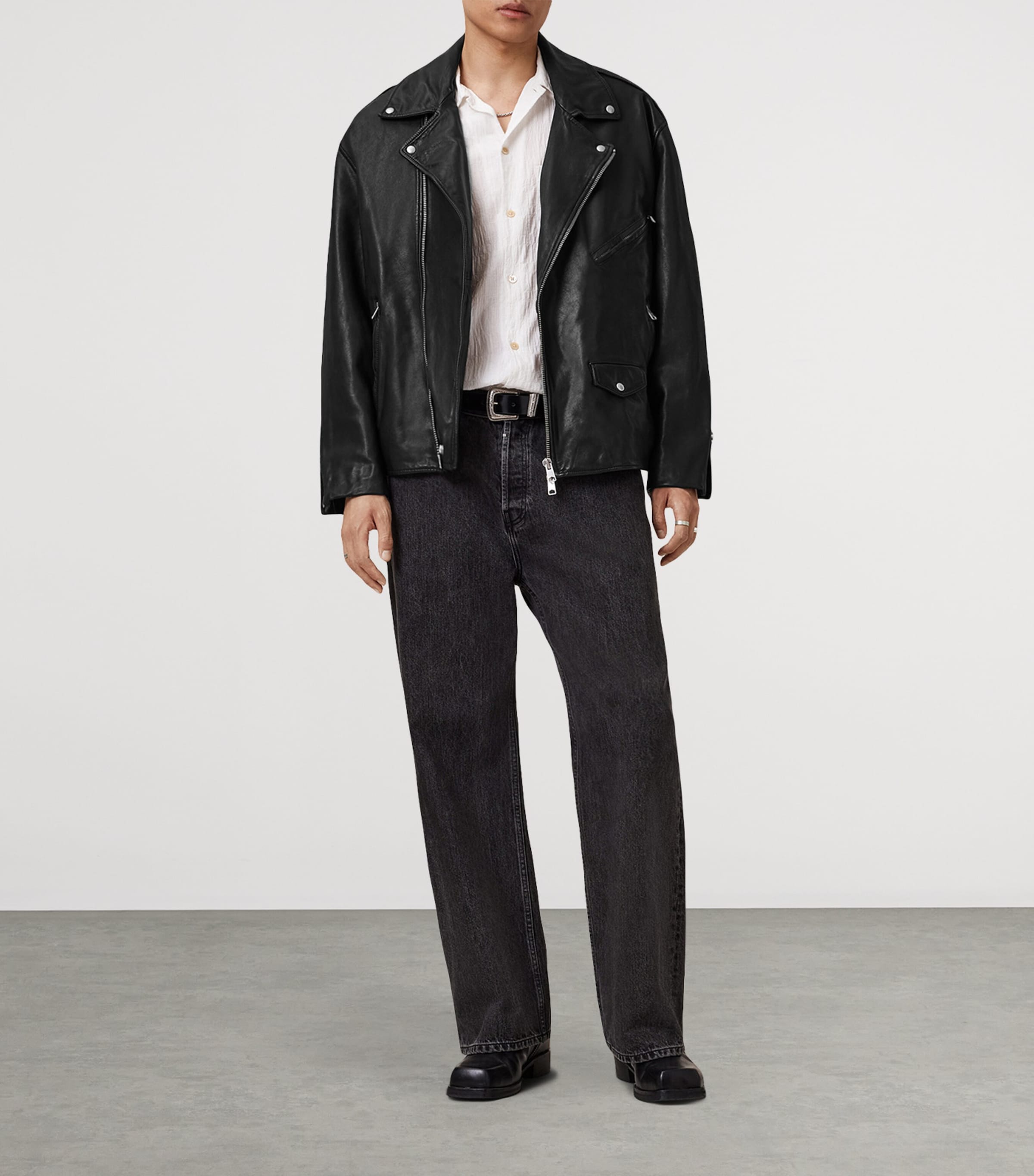 Leather Bradford Biker Jacket BLACK Image 6