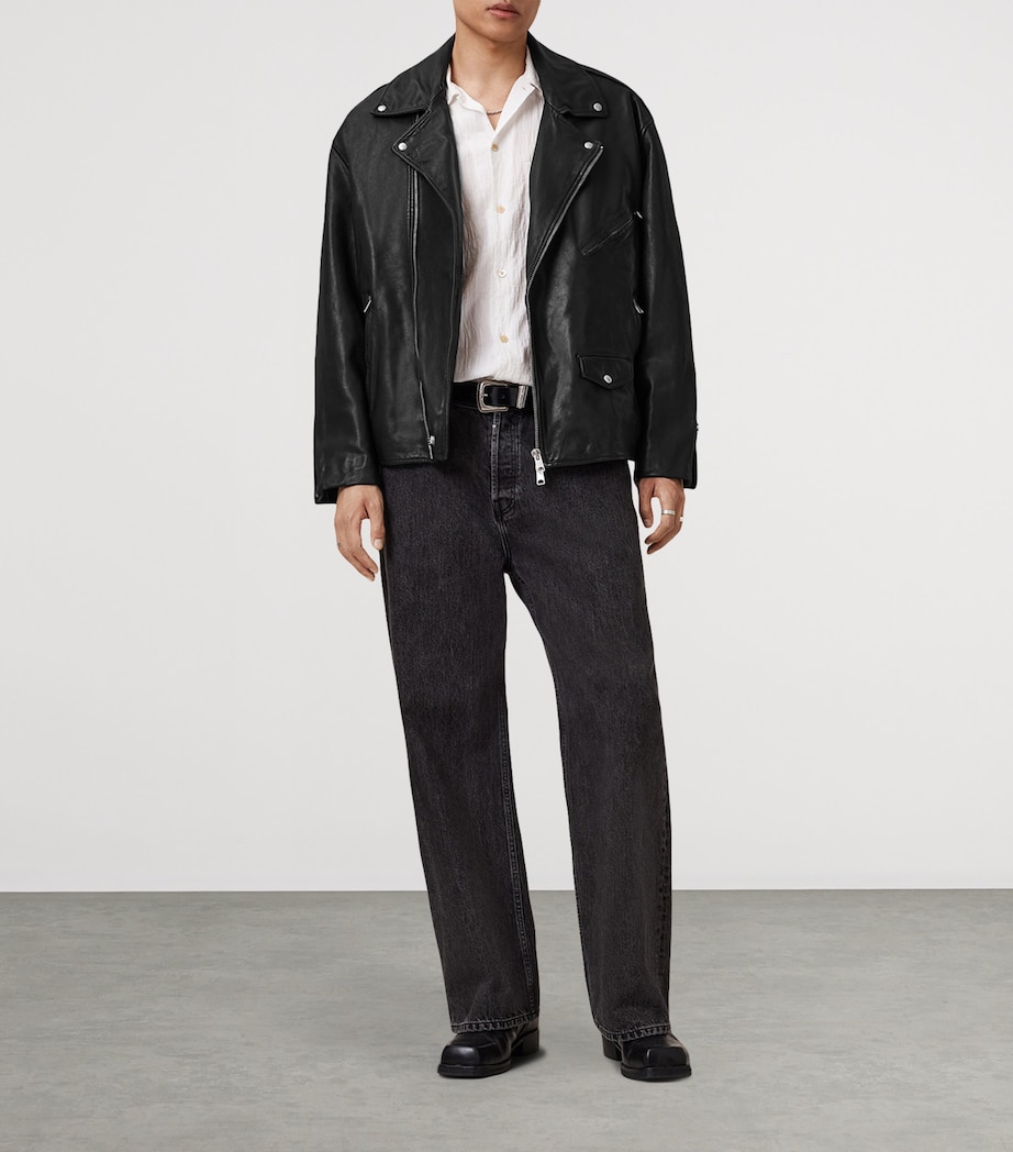 Leather Bradford Biker Jacket BLACK Image 6