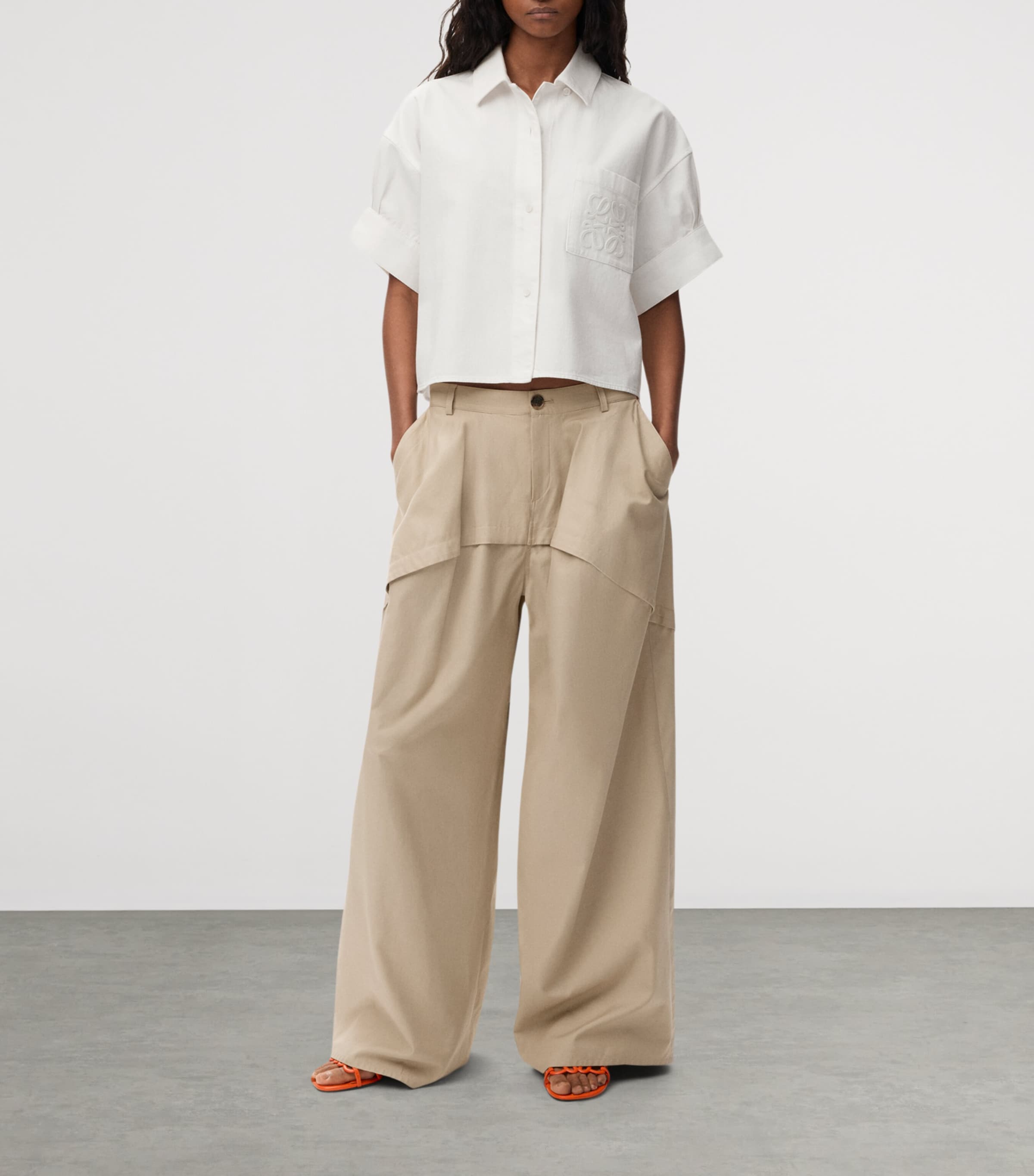 LOEWE Womens x Paula's Ibiza Denim Anagram Short-Sleeve Shirt White Image 2