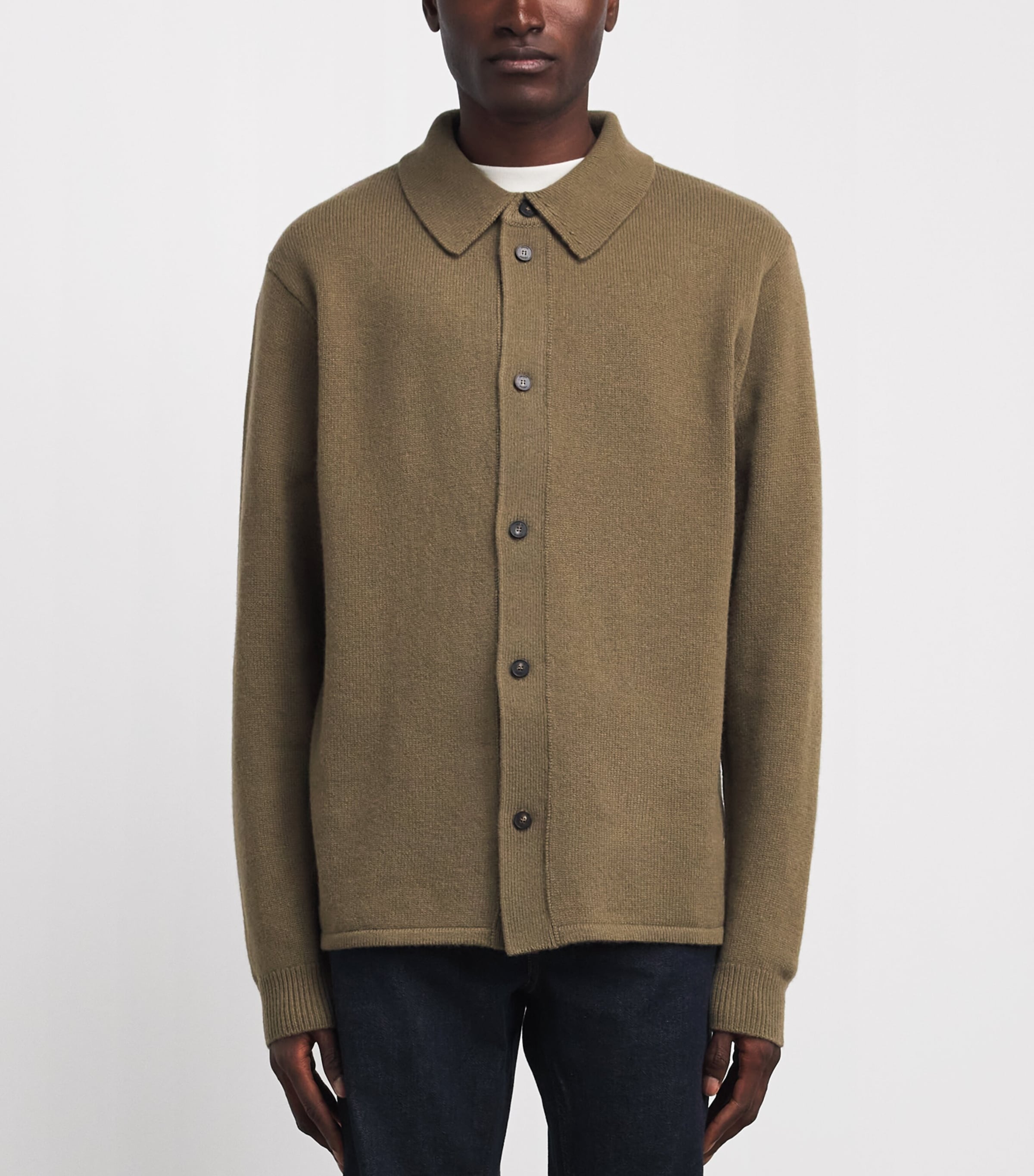 FRAME Mens Wool Collar Cardigan Brno Brown Olive Image 4