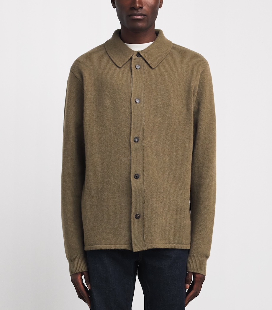 FRAME Mens Wool Collar Cardigan Brno Brown Olive Image 4