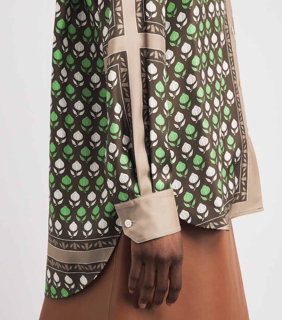 Tory Burch Womens Silk Pomegranate Print Shirt Chocolate Pmgrnte Image 3