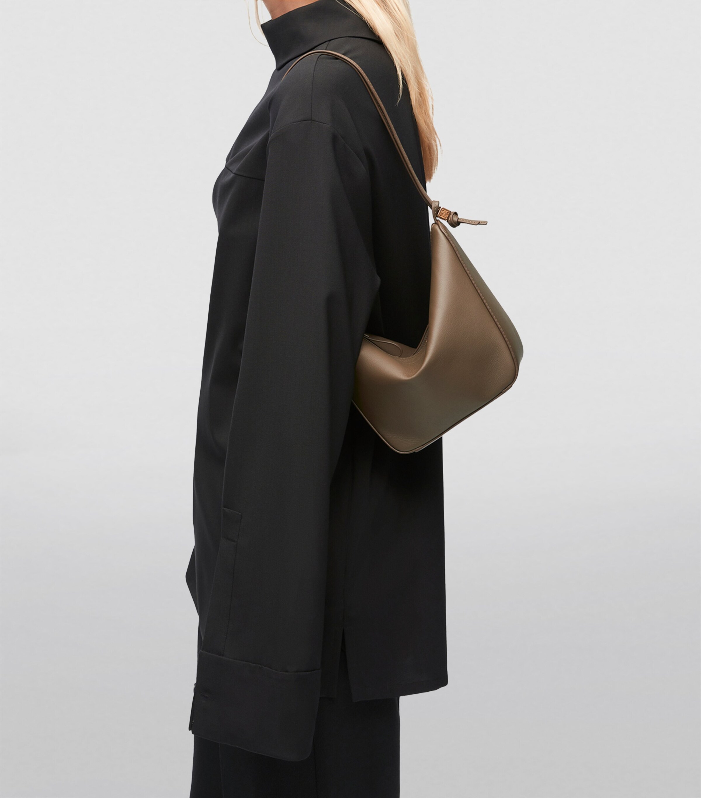 Mini Leather Hammock Hobo Bag DARK KHAKI GREEN Image 10