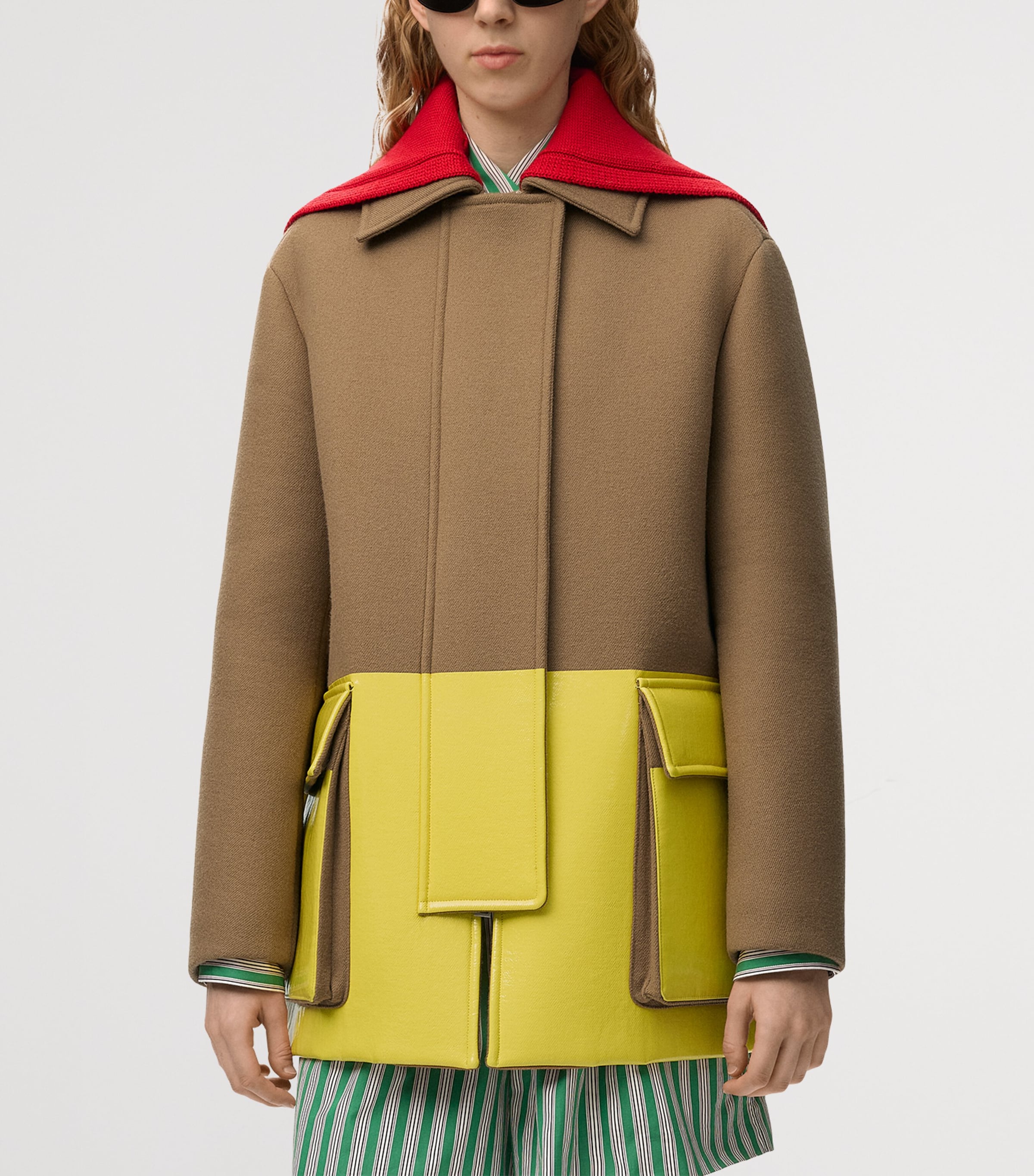 LOEWE Womens Wool-Blend Two-Tone Coat Camel Image 5