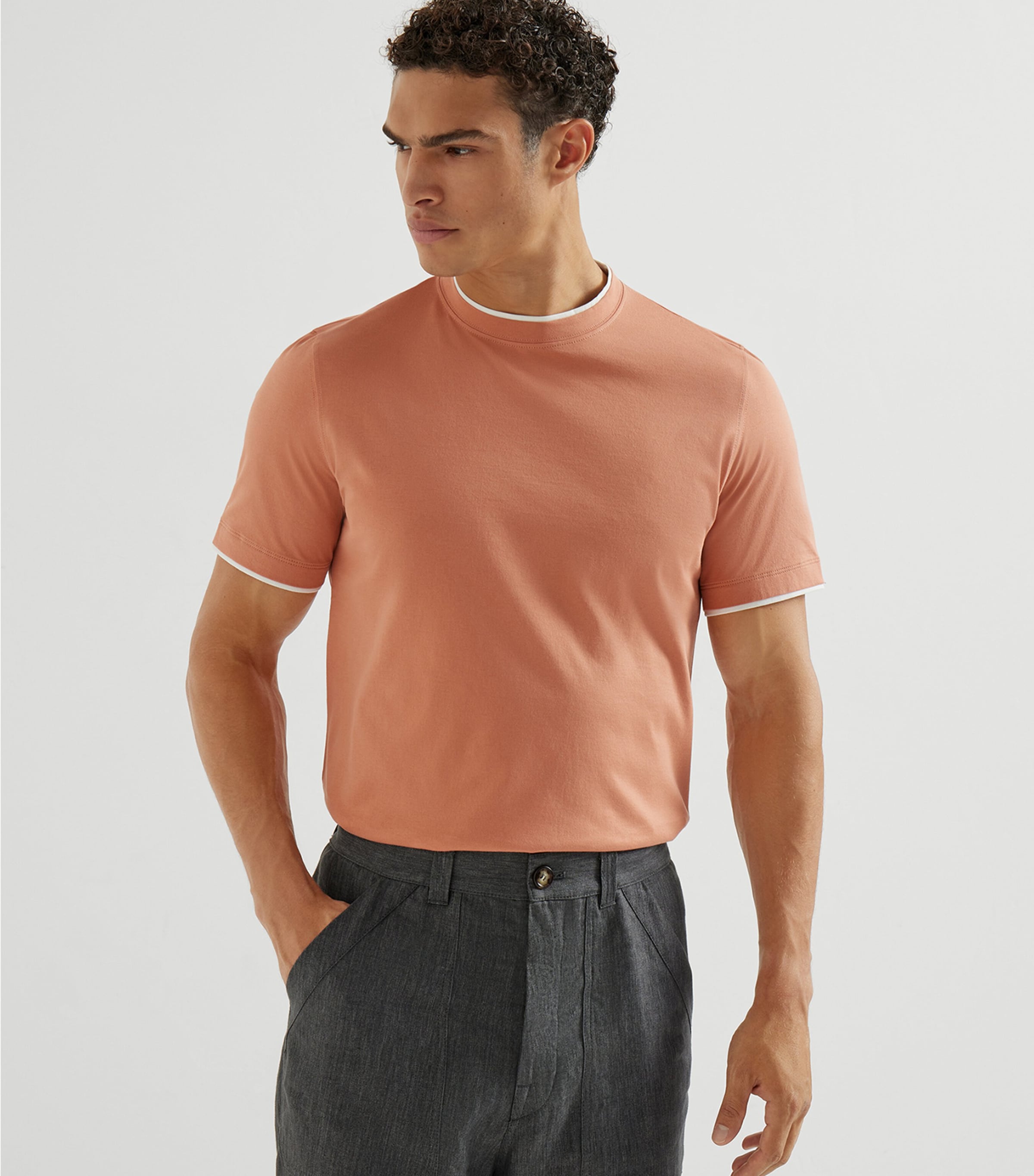 Brunello Cucinelli Mens Cotton Faux-Layered T-Shirt Image 4