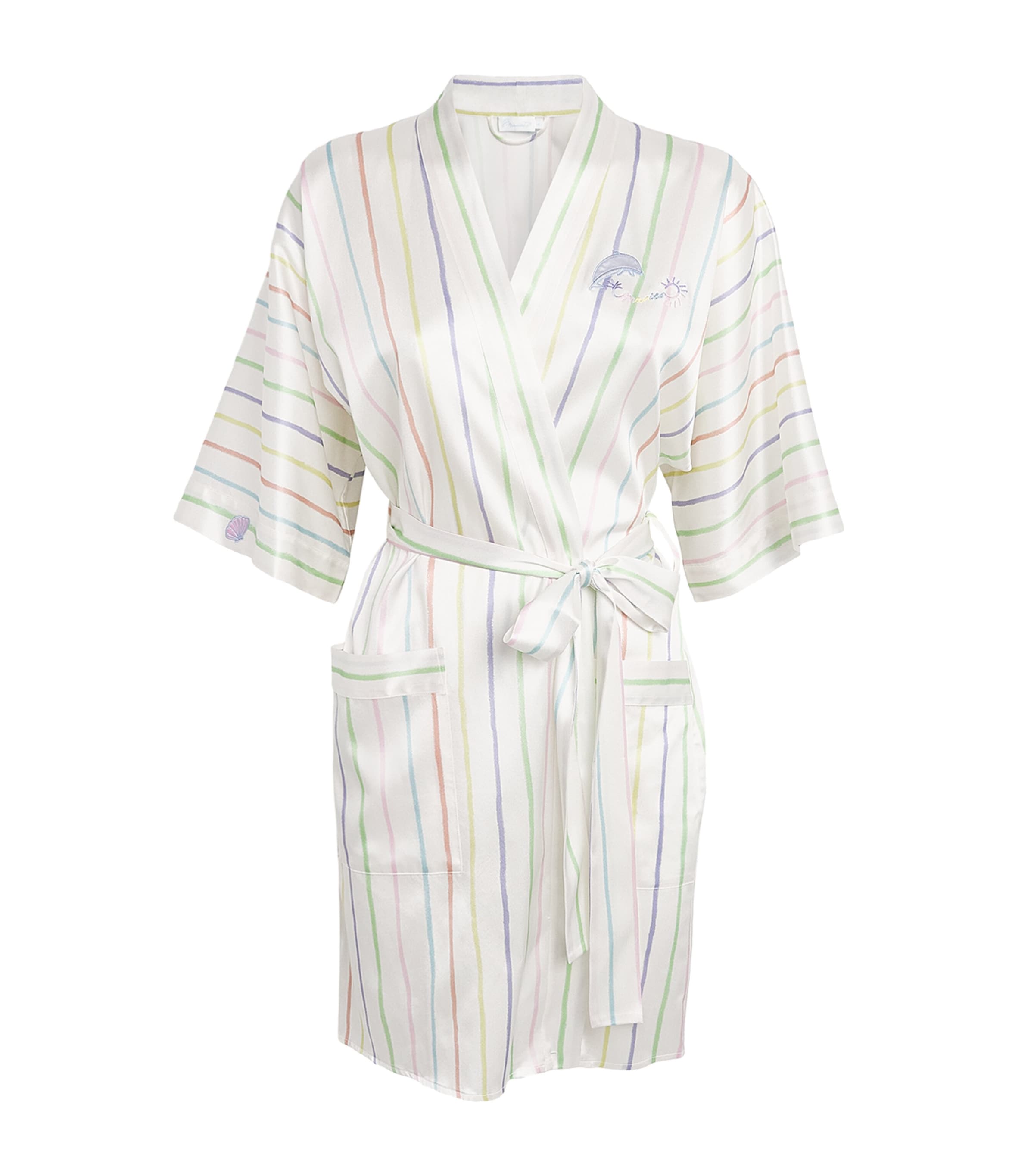Manito Silk-blend Ocean Stripe Robe In Multi