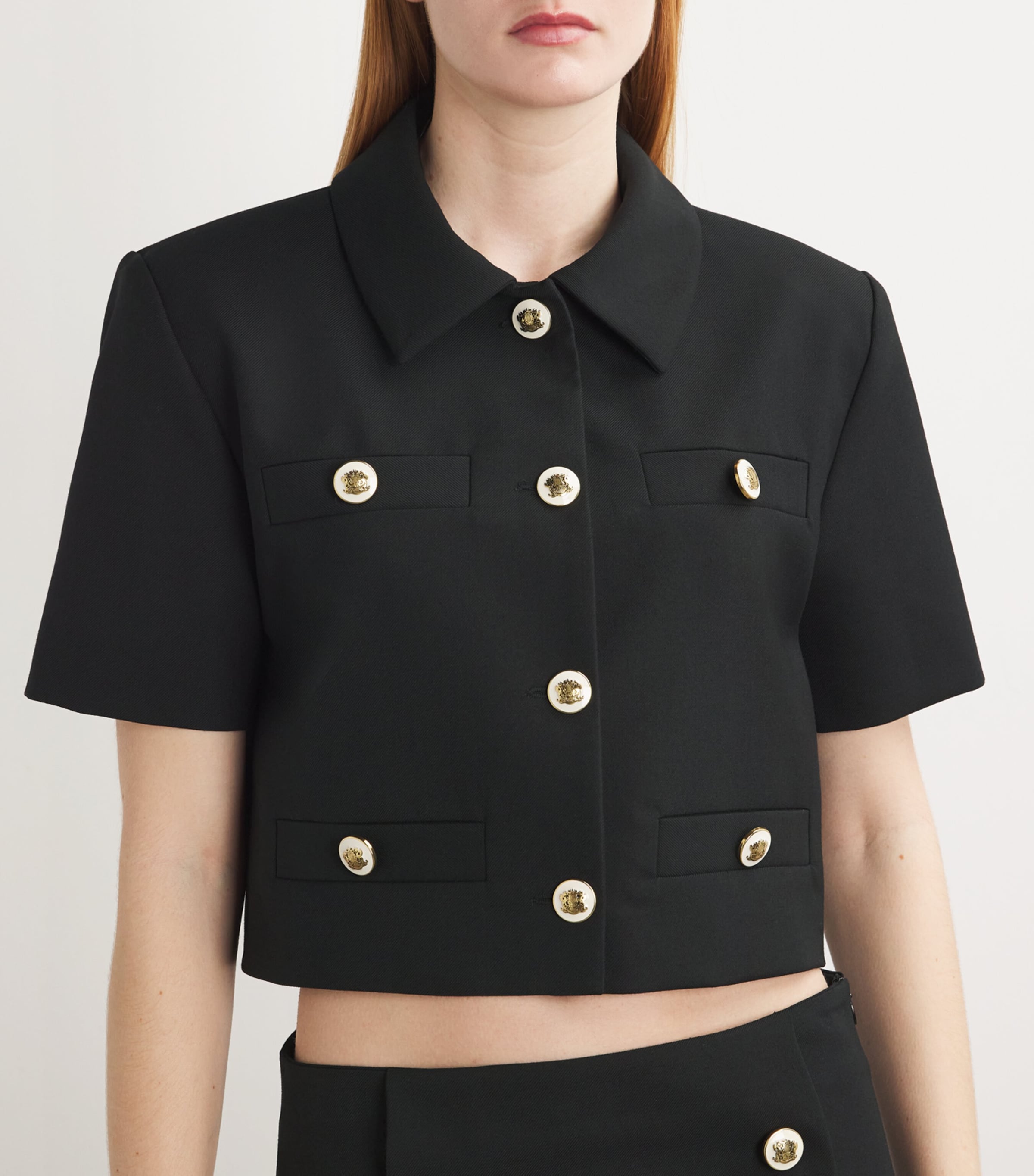 新品ハーリップトゥ ジャケットParis Short Sleeve Blazer Short-sleeved jacket black / gray For Women | Sandro Paris