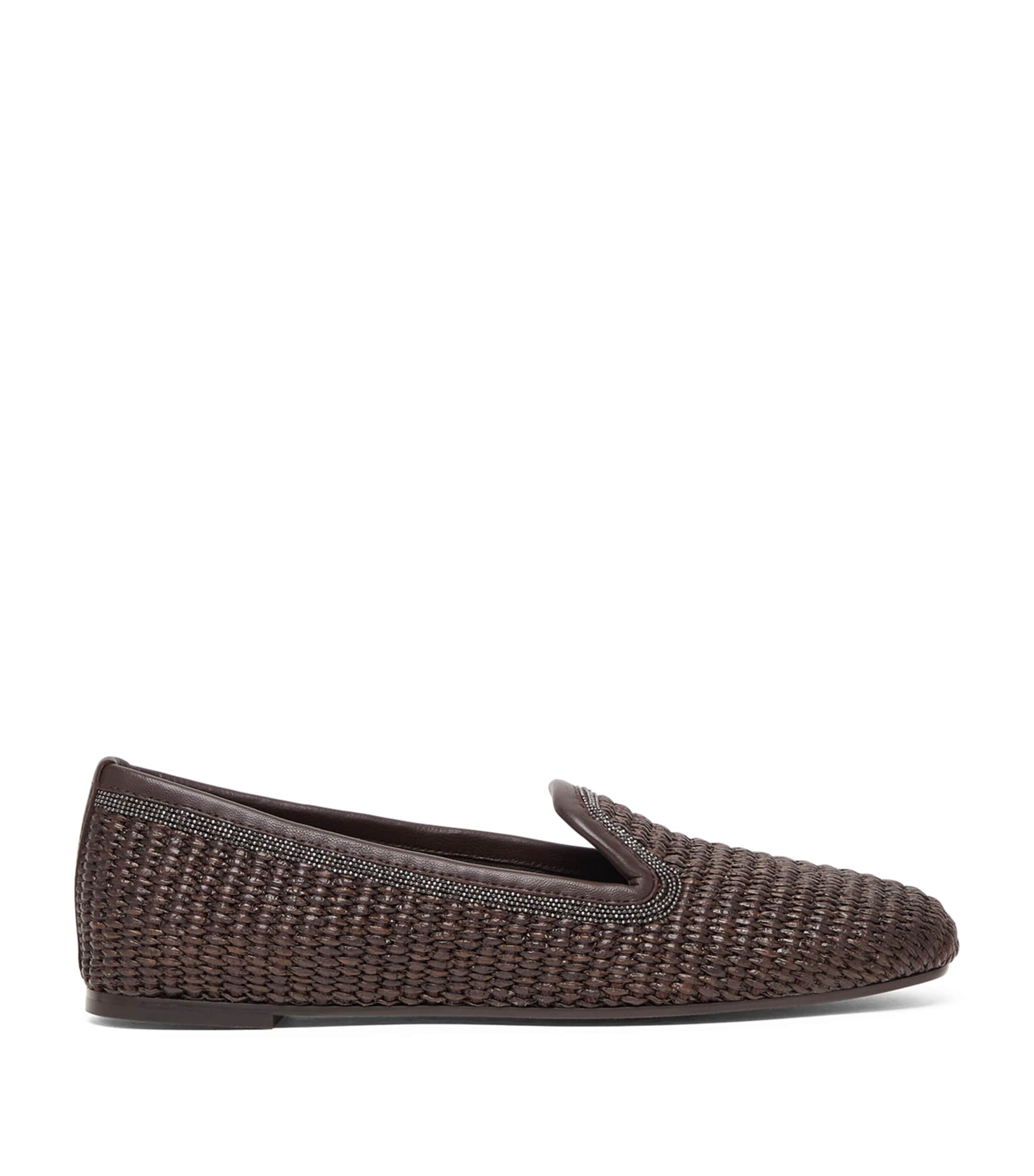 BRUNELLO CUCINELLI TECHNO RAFFIA PRECIOUS TRIM SLIPPERS