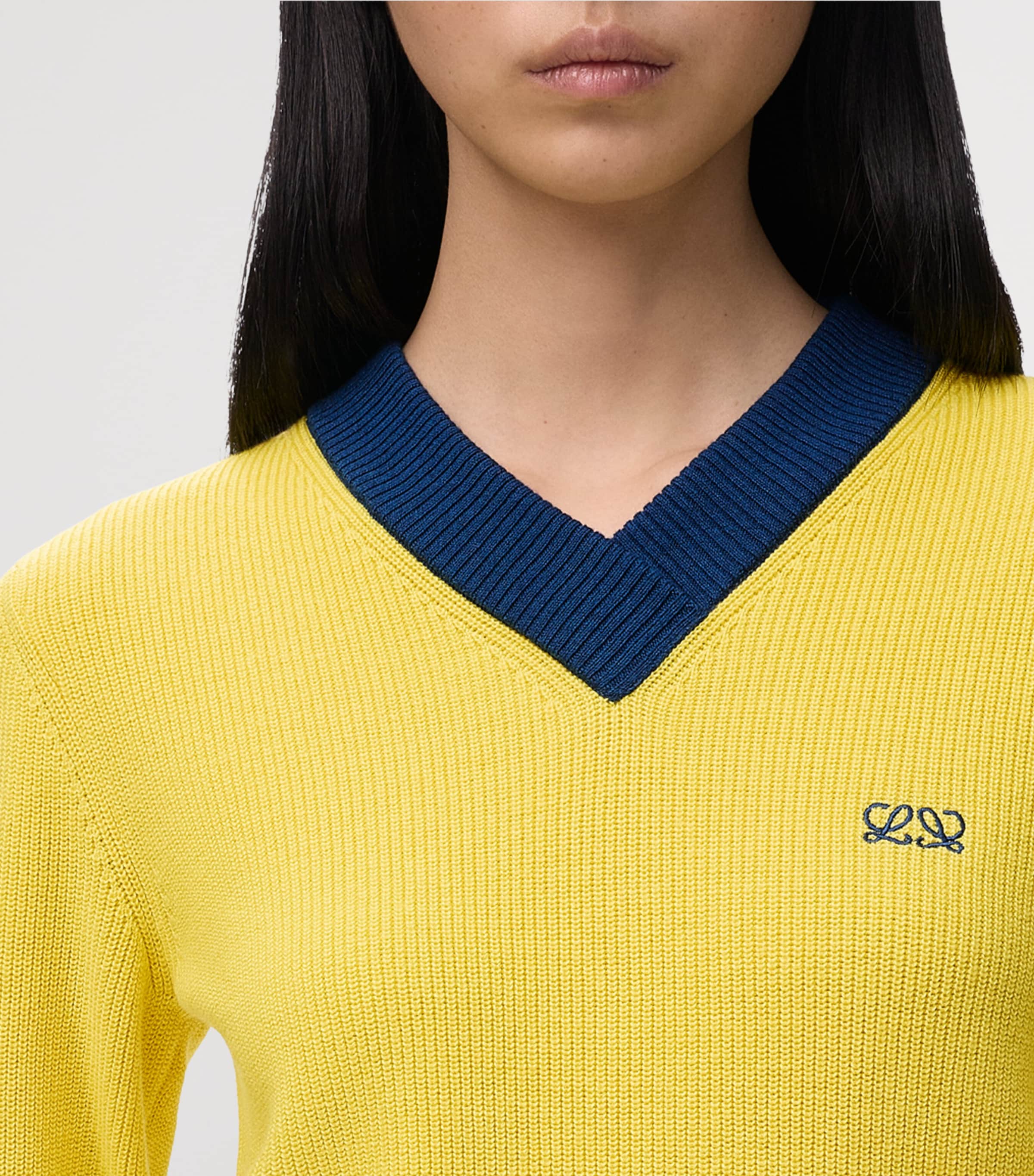 LOEWE Womens Cotton-Wool V-Neck Sweater Yellow/blue Image 5