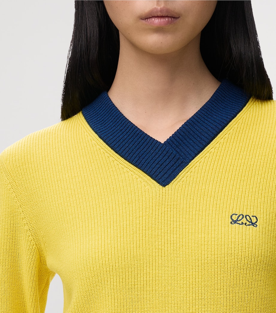 LOEWE Womens Cotton-Wool V-Neck Sweater Yellow/blue Image 5