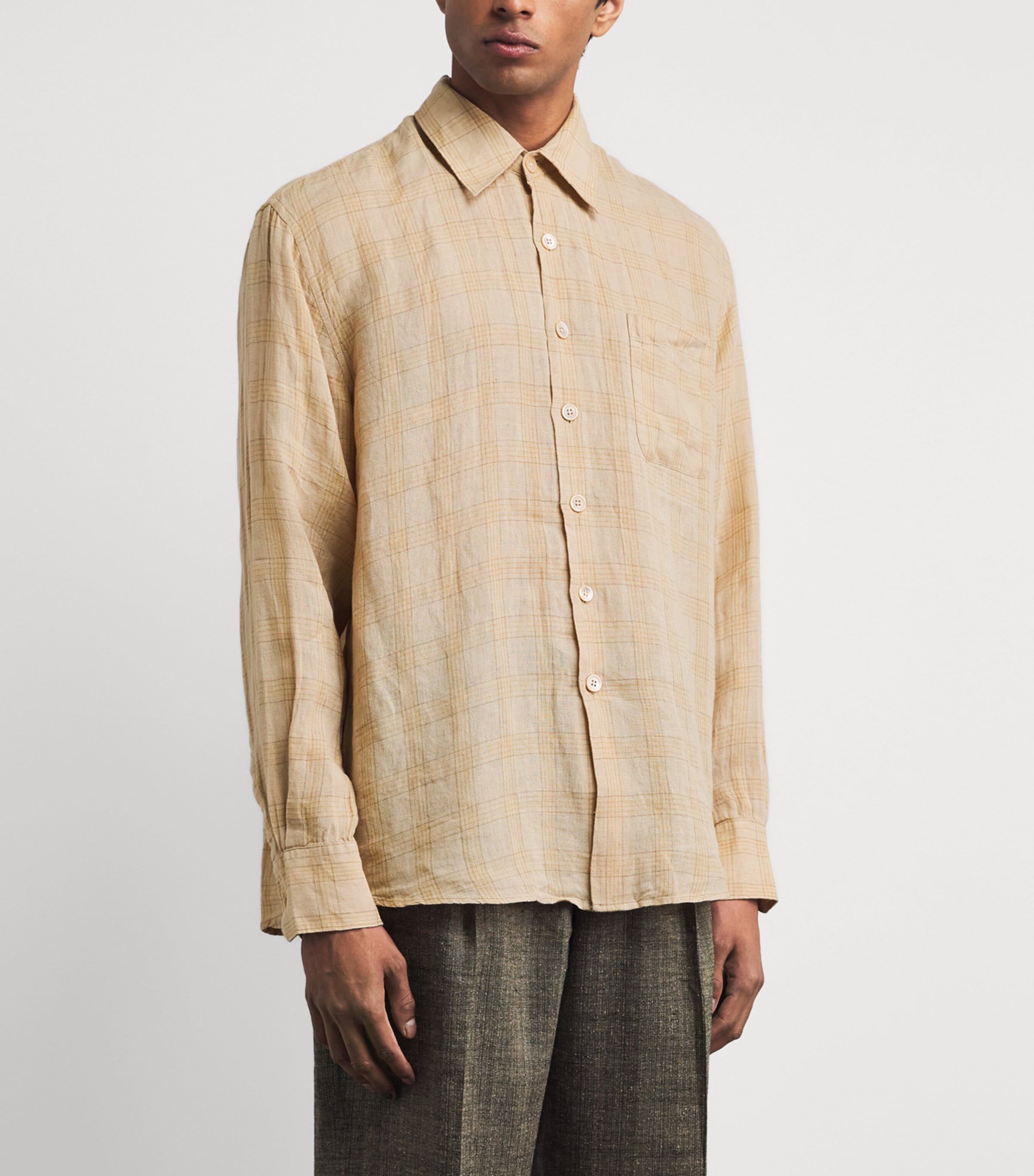Our Legacy Mens Cotton-Linen-Blend Check Above Shirt Vacay Check Image 4