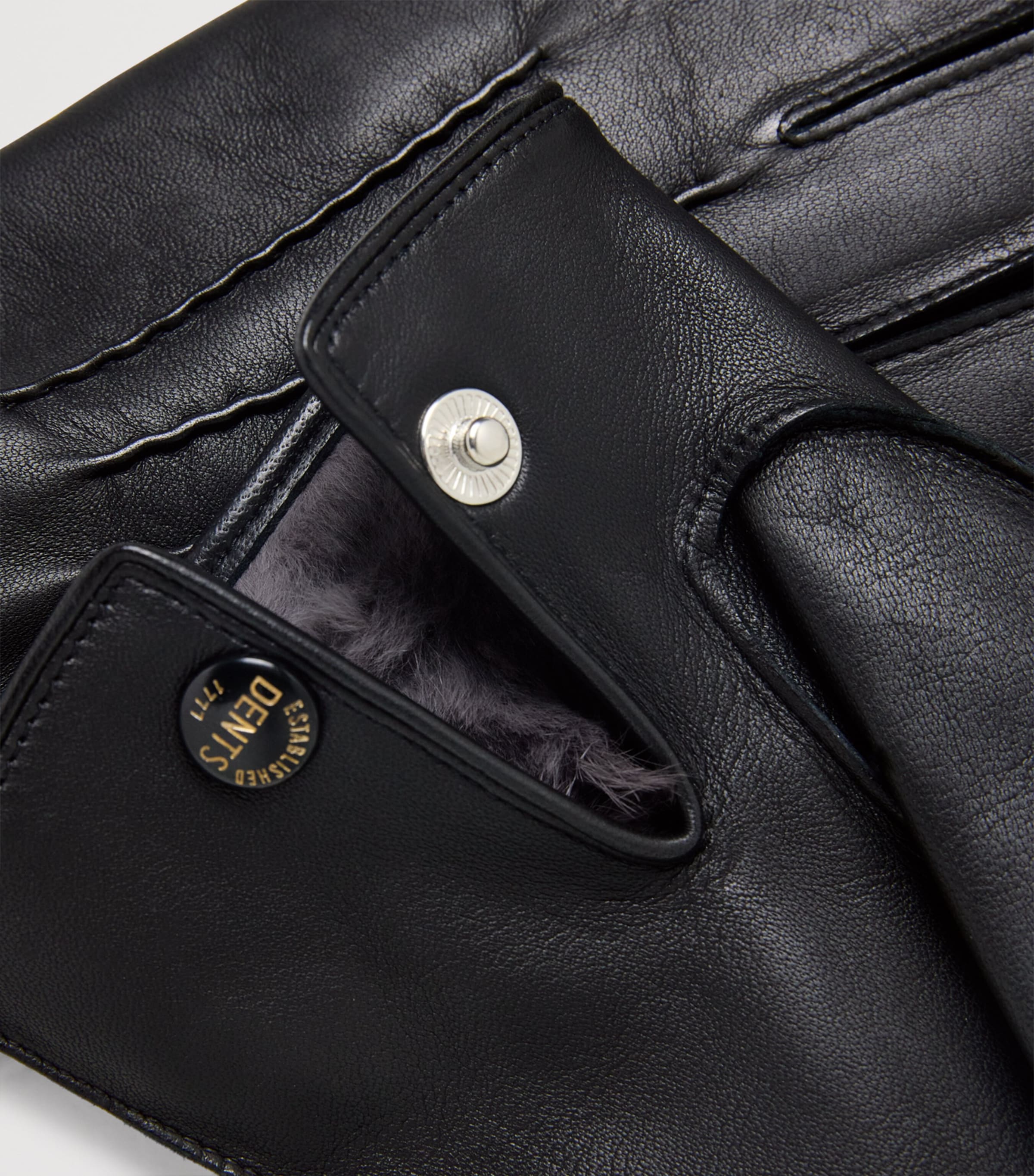 Leather Fur-Lined Lumley Gloves BLACK (GREY) Image 2