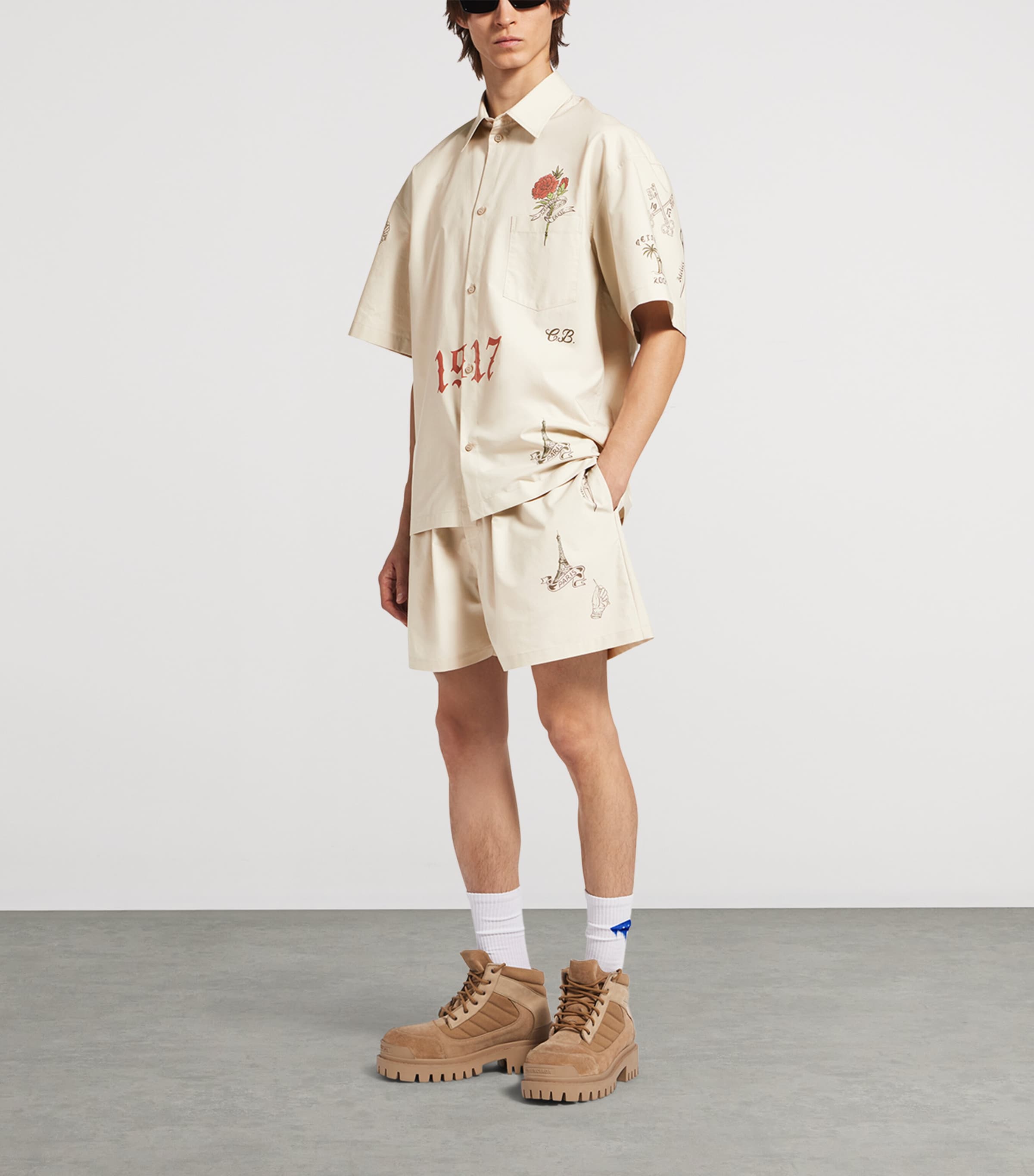 Balenciaga Mens Cotton Tattoo Print Shorts Image 2
