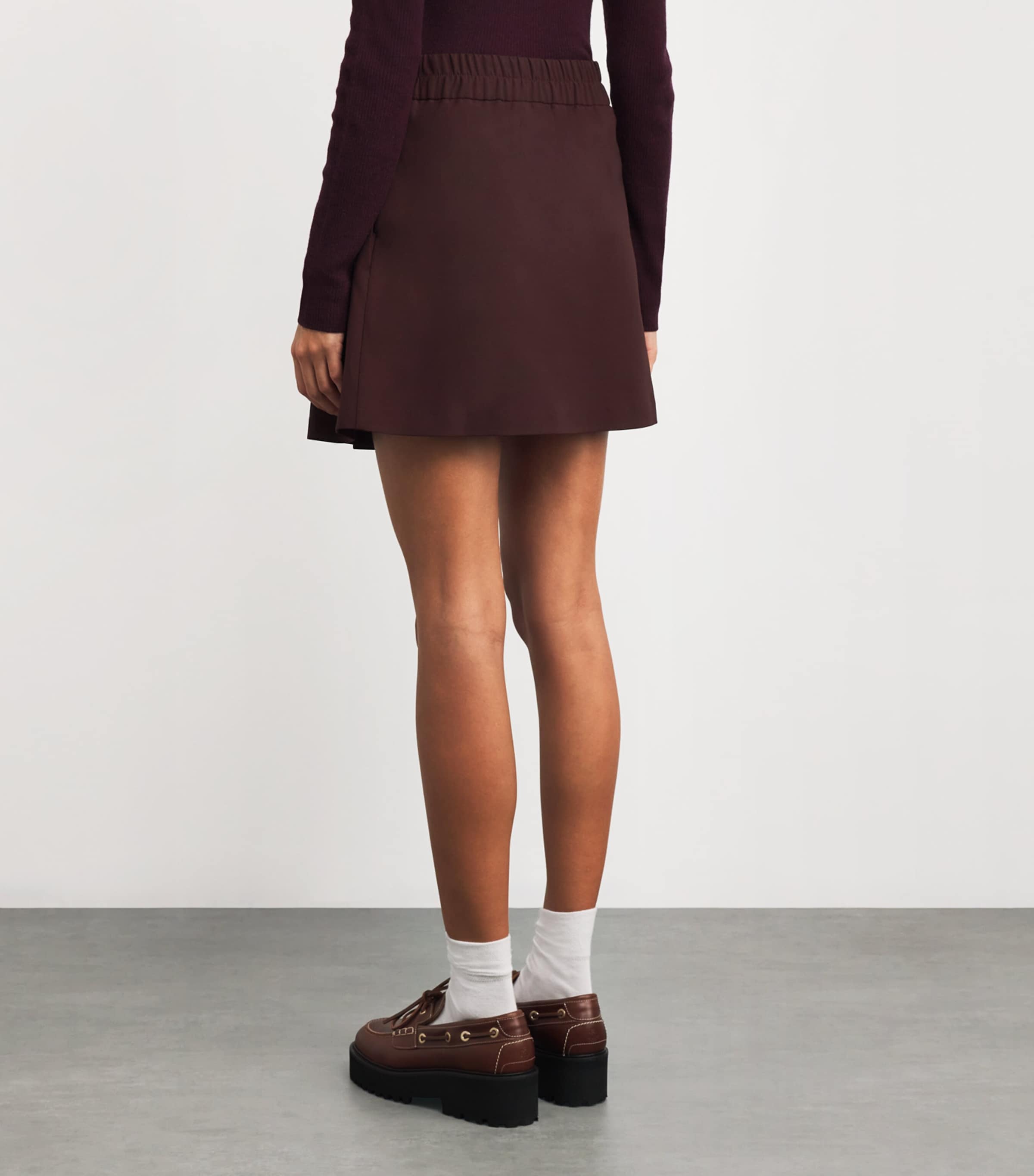 Wool-Blend Pleated Mini Skirt BURGUNDY Image 4