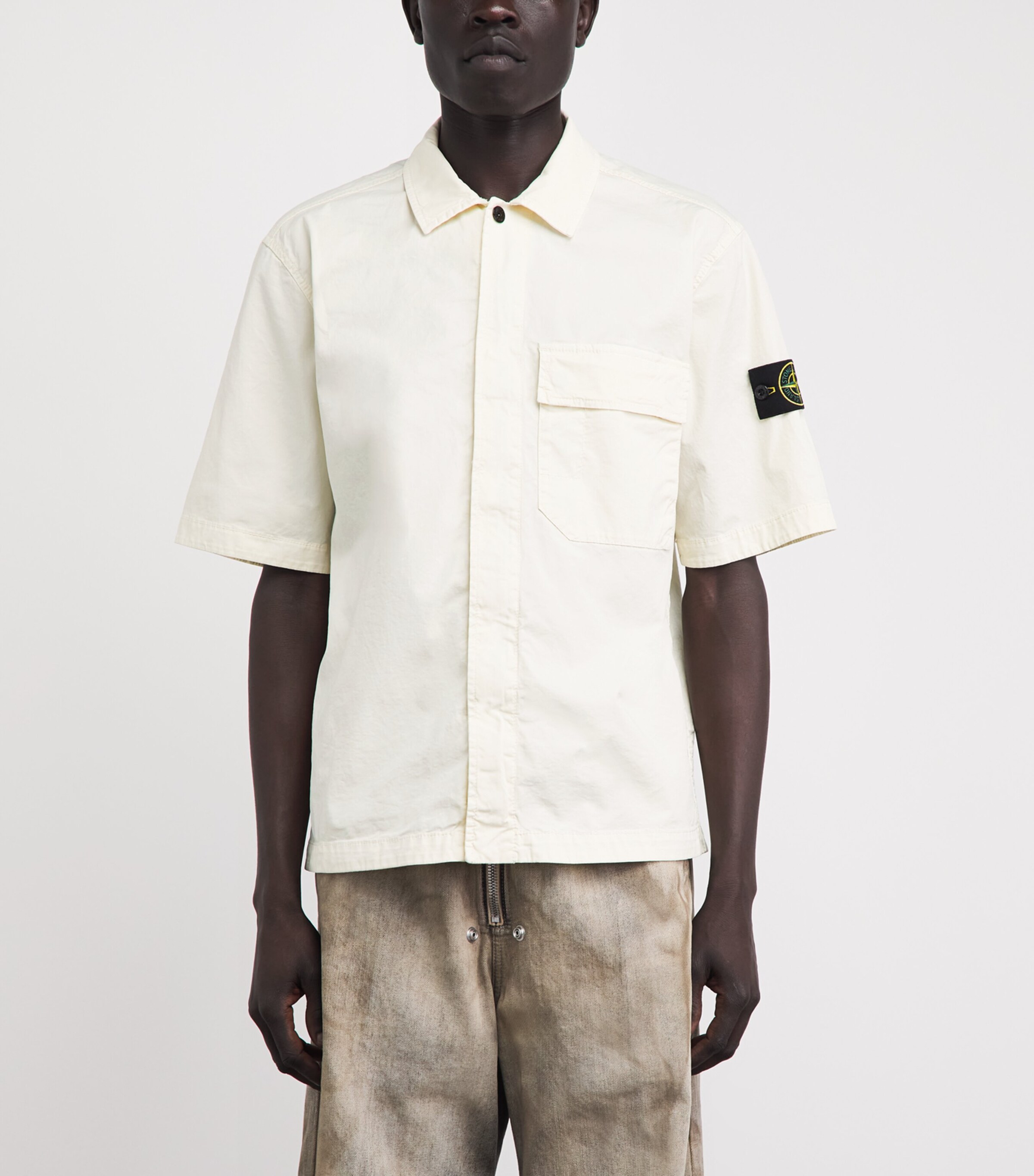 Stone Island Mens Stretch-Cotton Twill Shirt Image 4