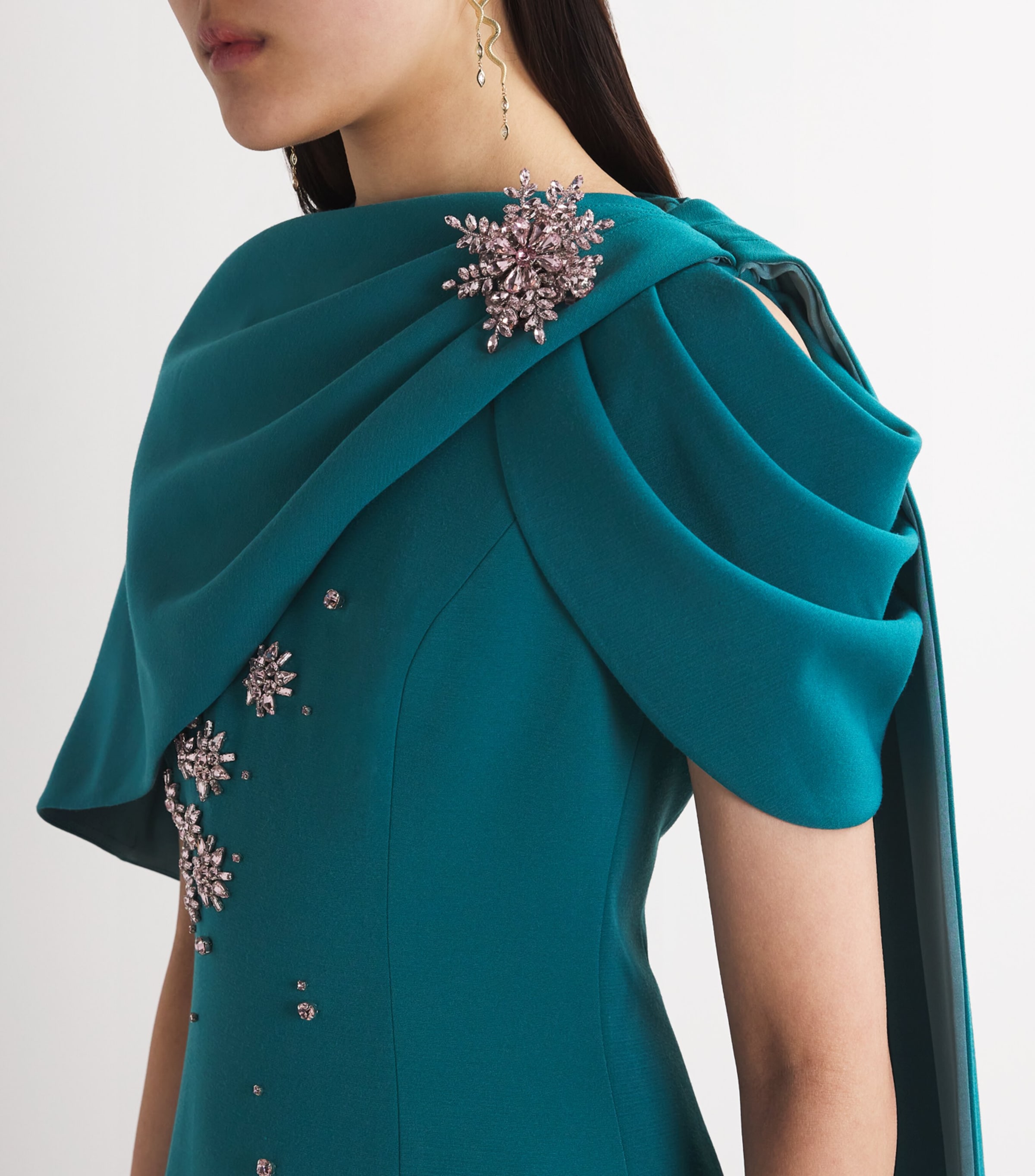 Embellished Isolde Fitted Cape Gown TEAL Image 5